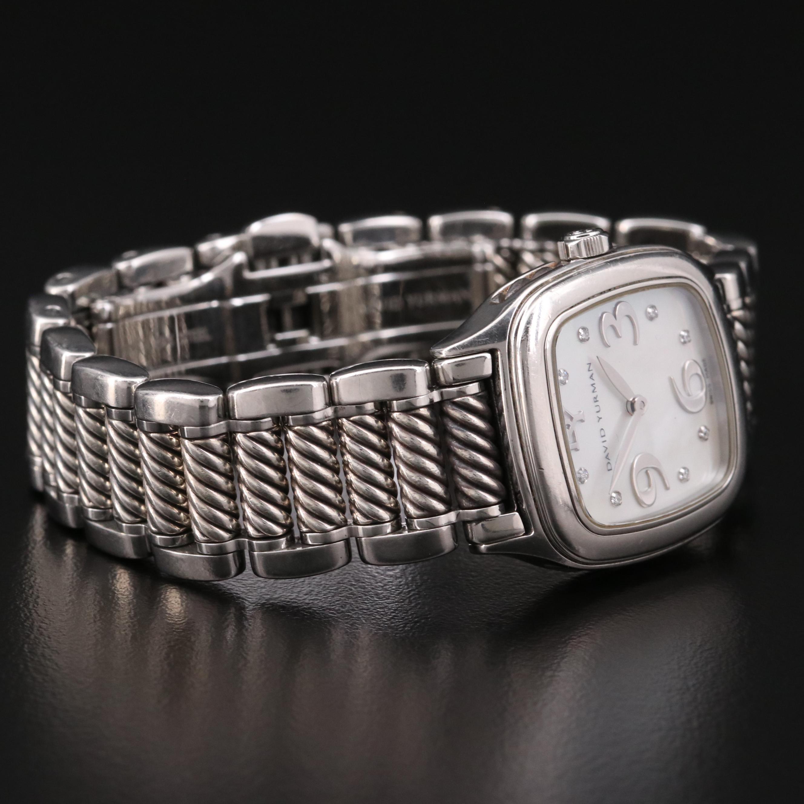 David Yurman "Thoroughbred" Stainless Steel and Diamond Dial Watch