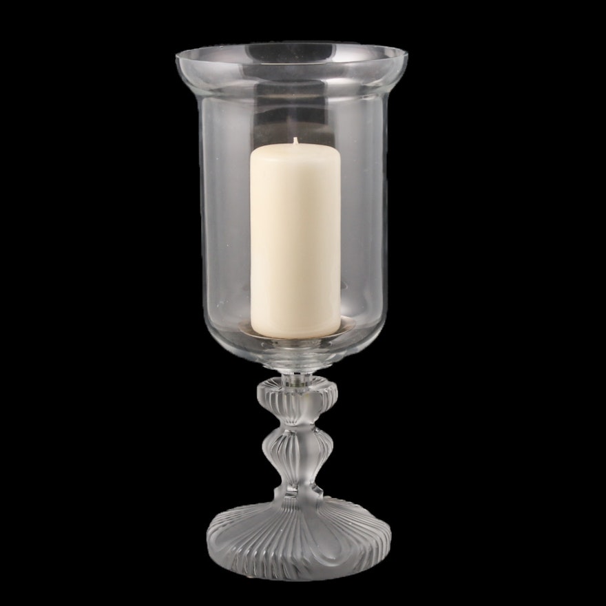 Lalique "St Francois" Crystal Frosted Base, Hurricane Lamp