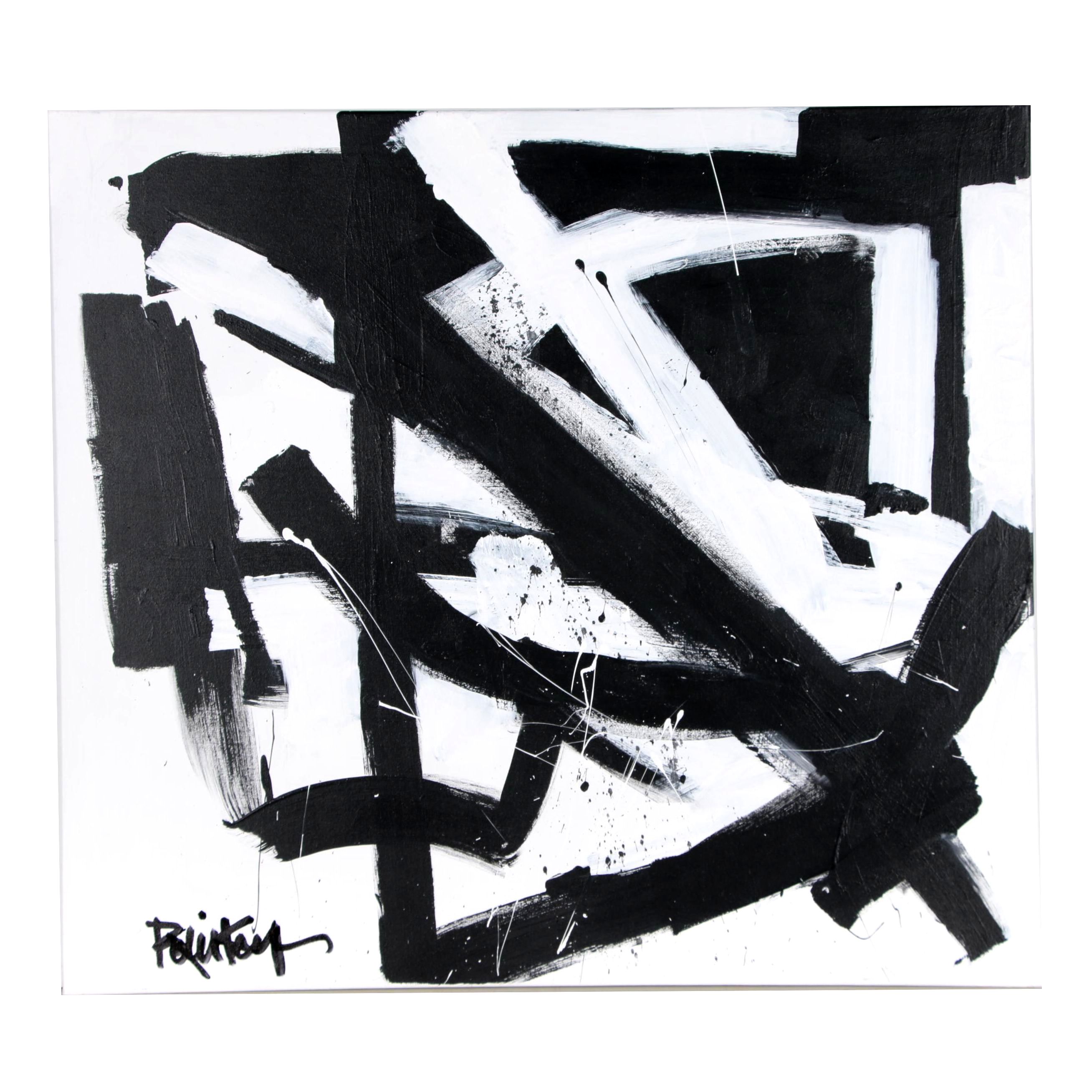 Robbie Kemper Abstract Acrylic Painting "White and Black Triangles"