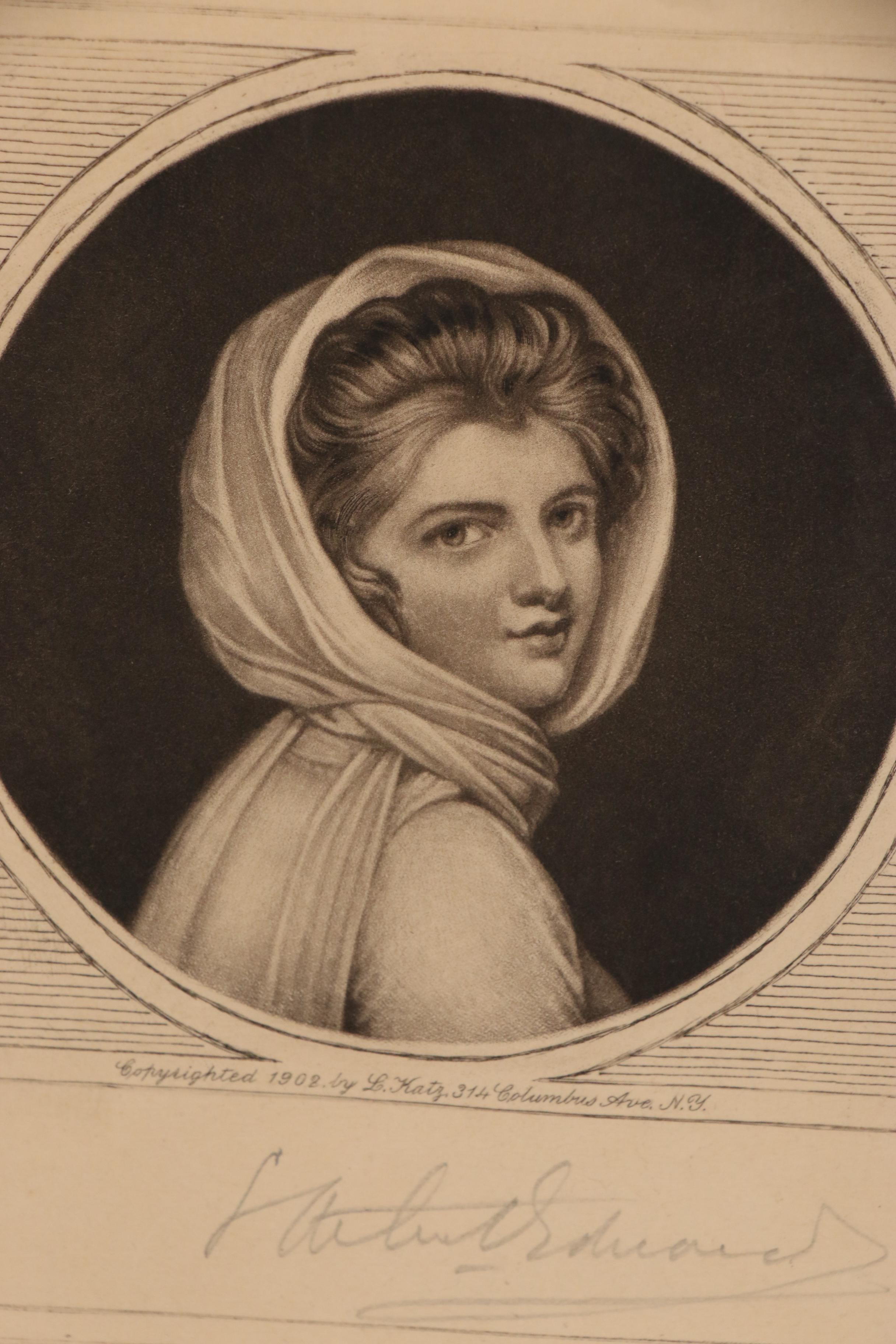 Samuel Arlent Edwards Mezzotint after George Romney "Emma, Lady Hamilton", 1902