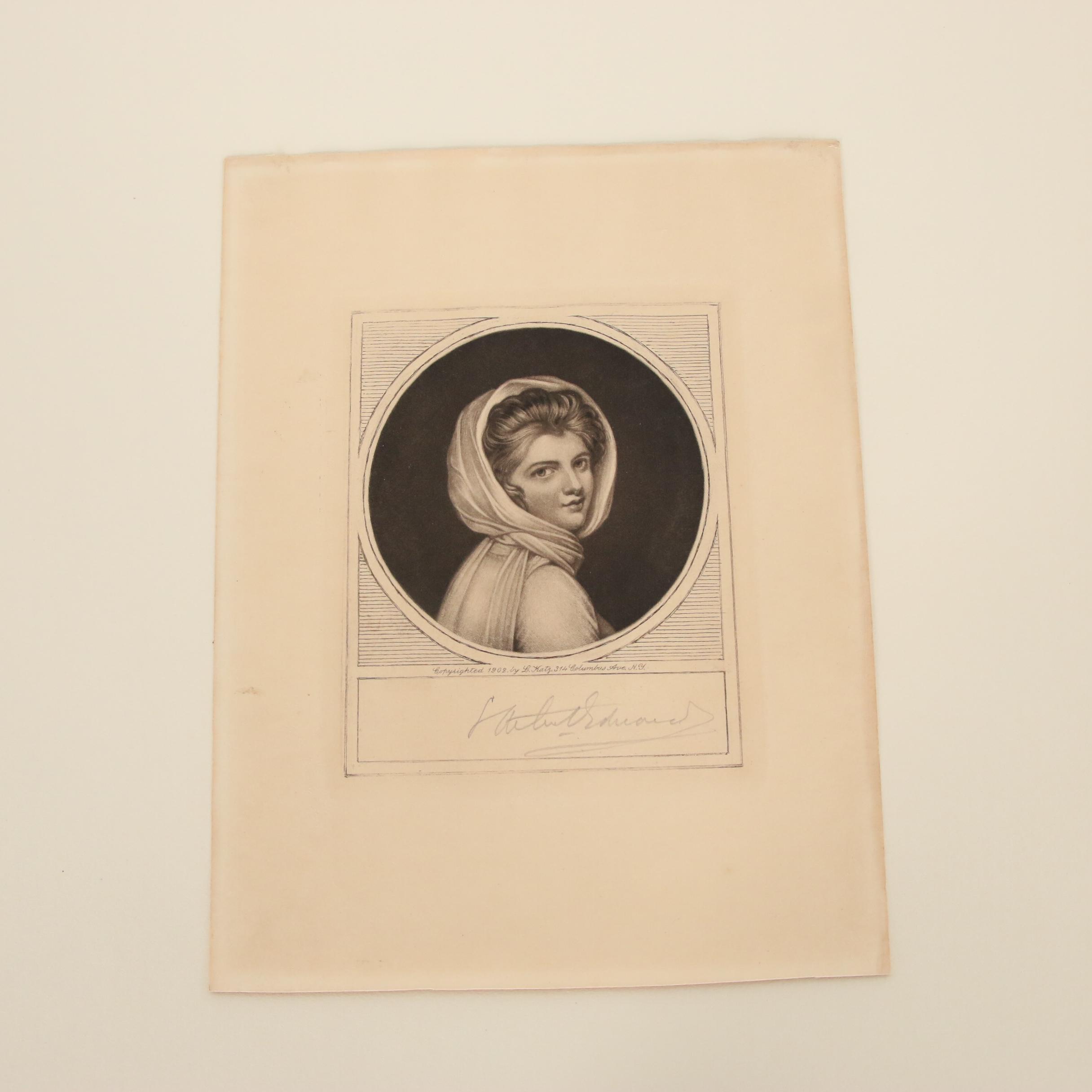 Samuel Arlent Edwards Mezzotint after George Romney "Emma, Lady Hamilton", 1902