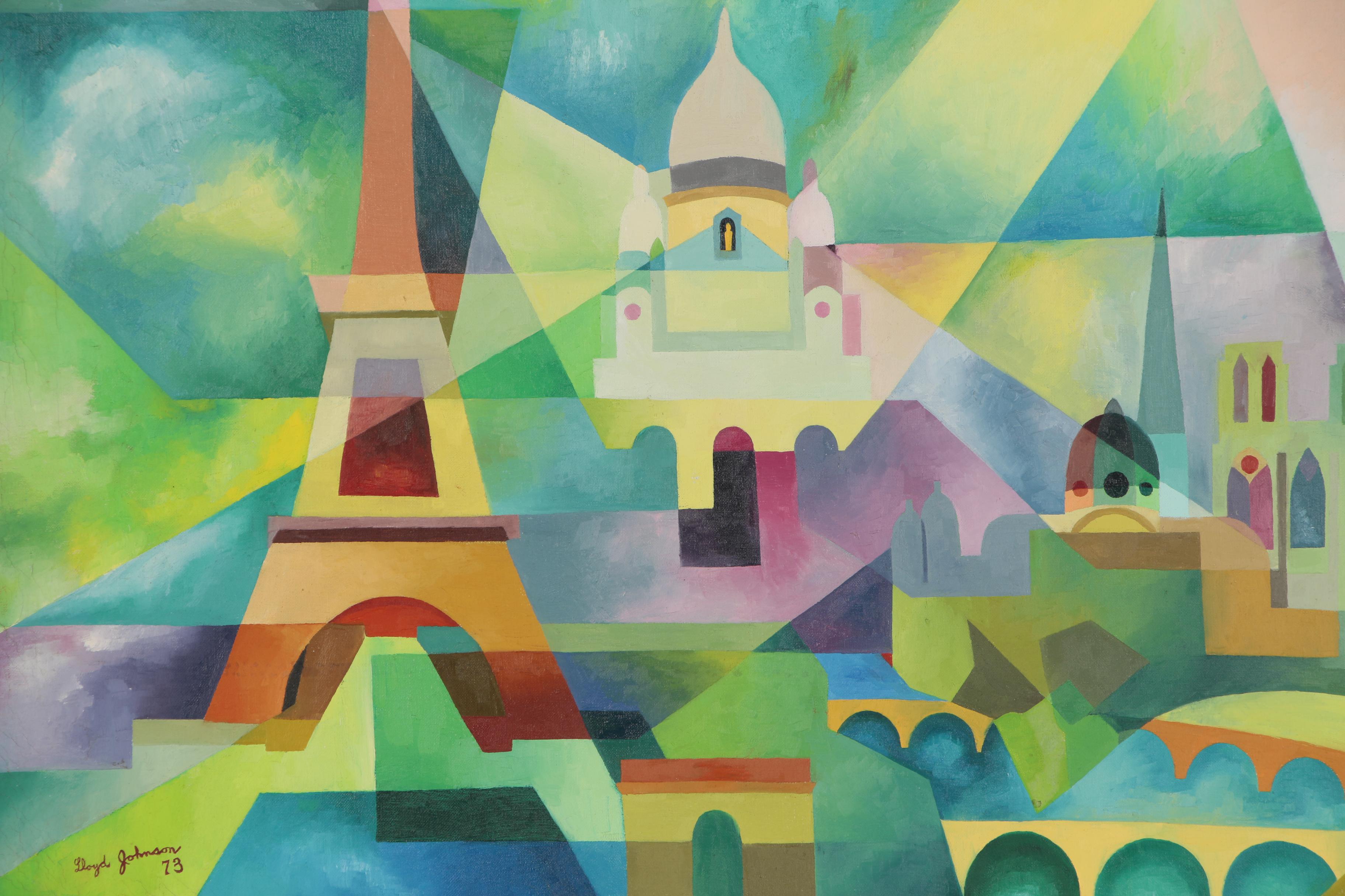 Lloyd Johnson Abstract Oil Painting of Parisian Landmarks