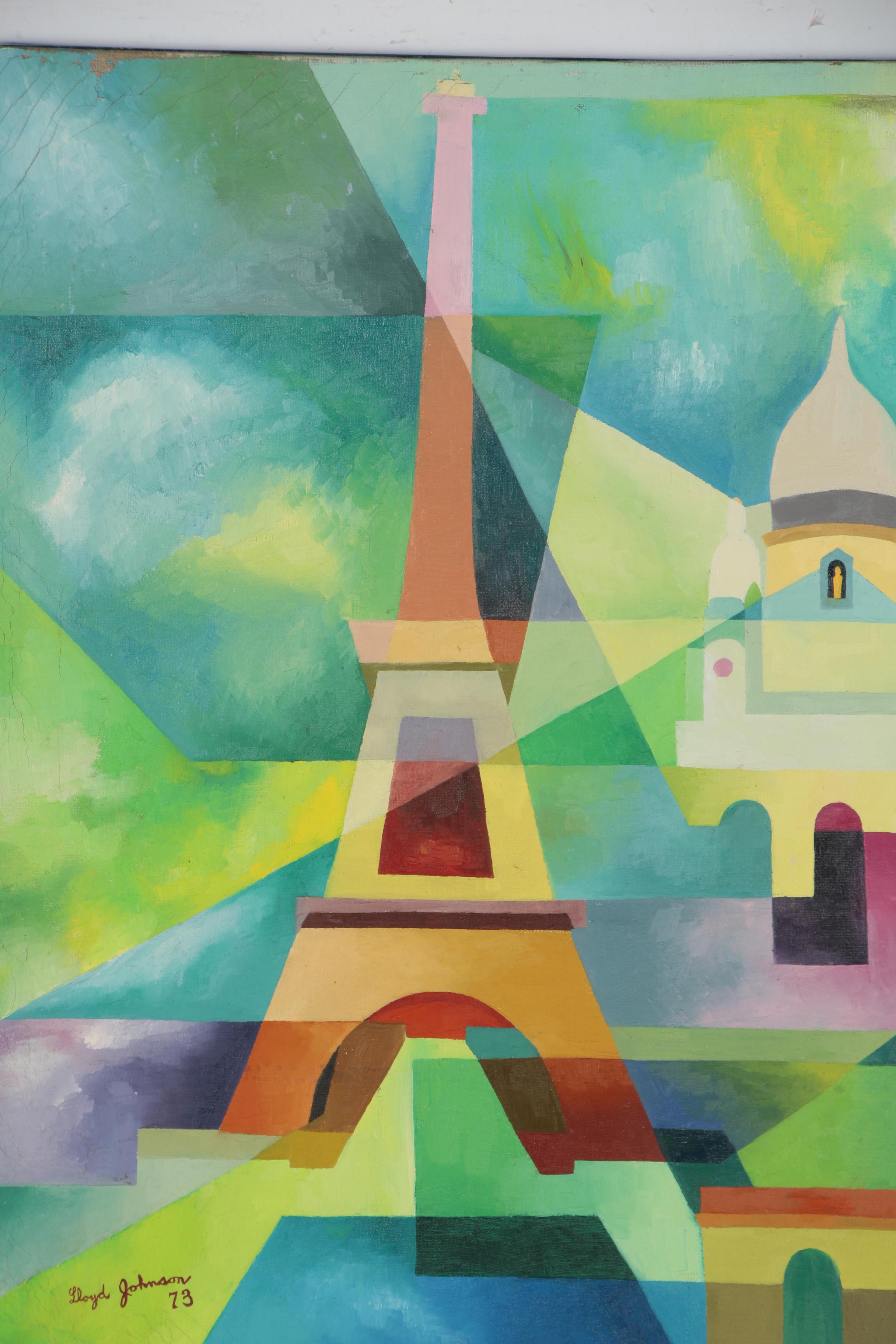 Lloyd Johnson Abstract Oil Painting of Parisian Landmarks
