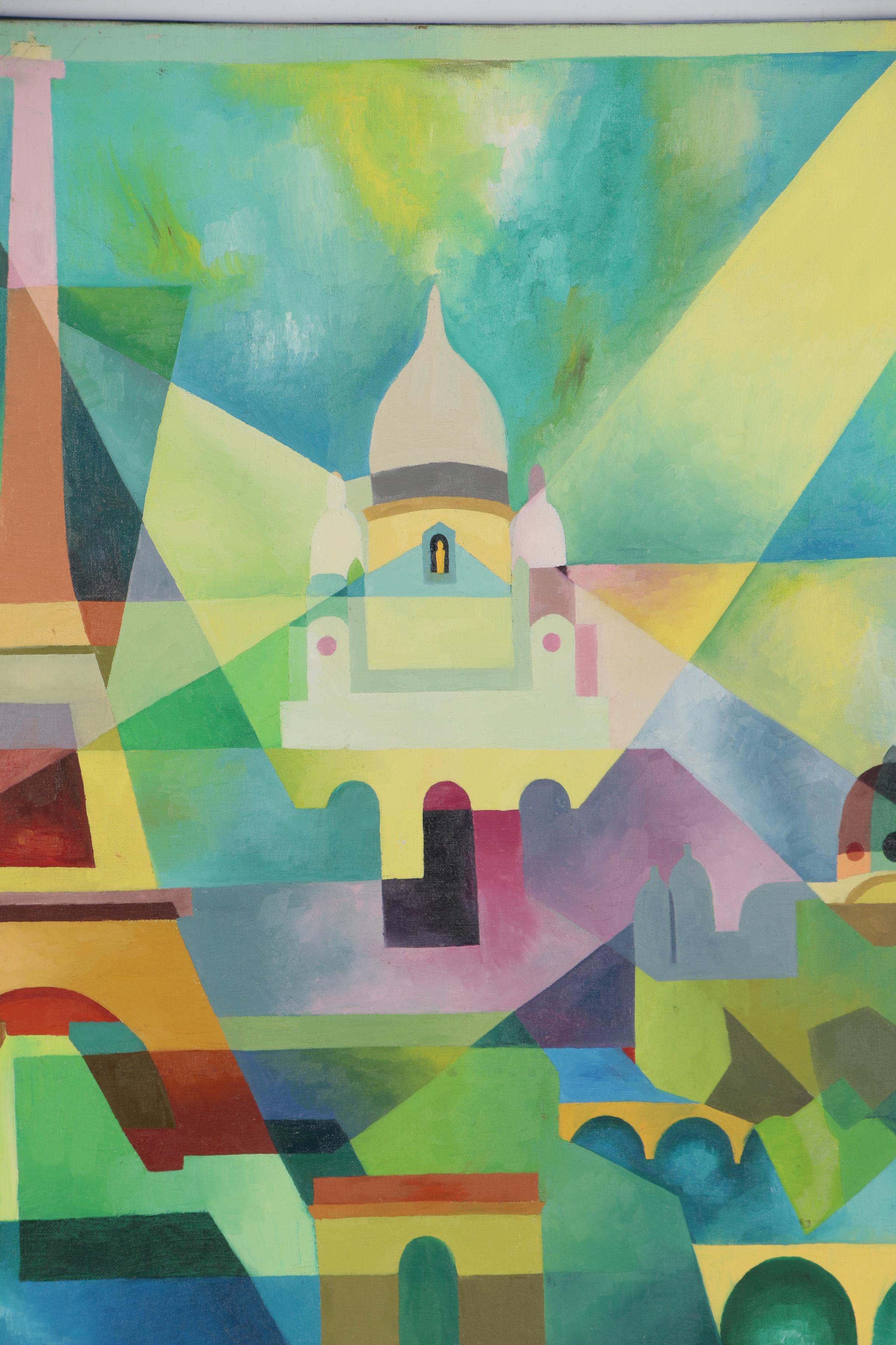Lloyd Johnson Abstract Oil Painting of Parisian Landmarks