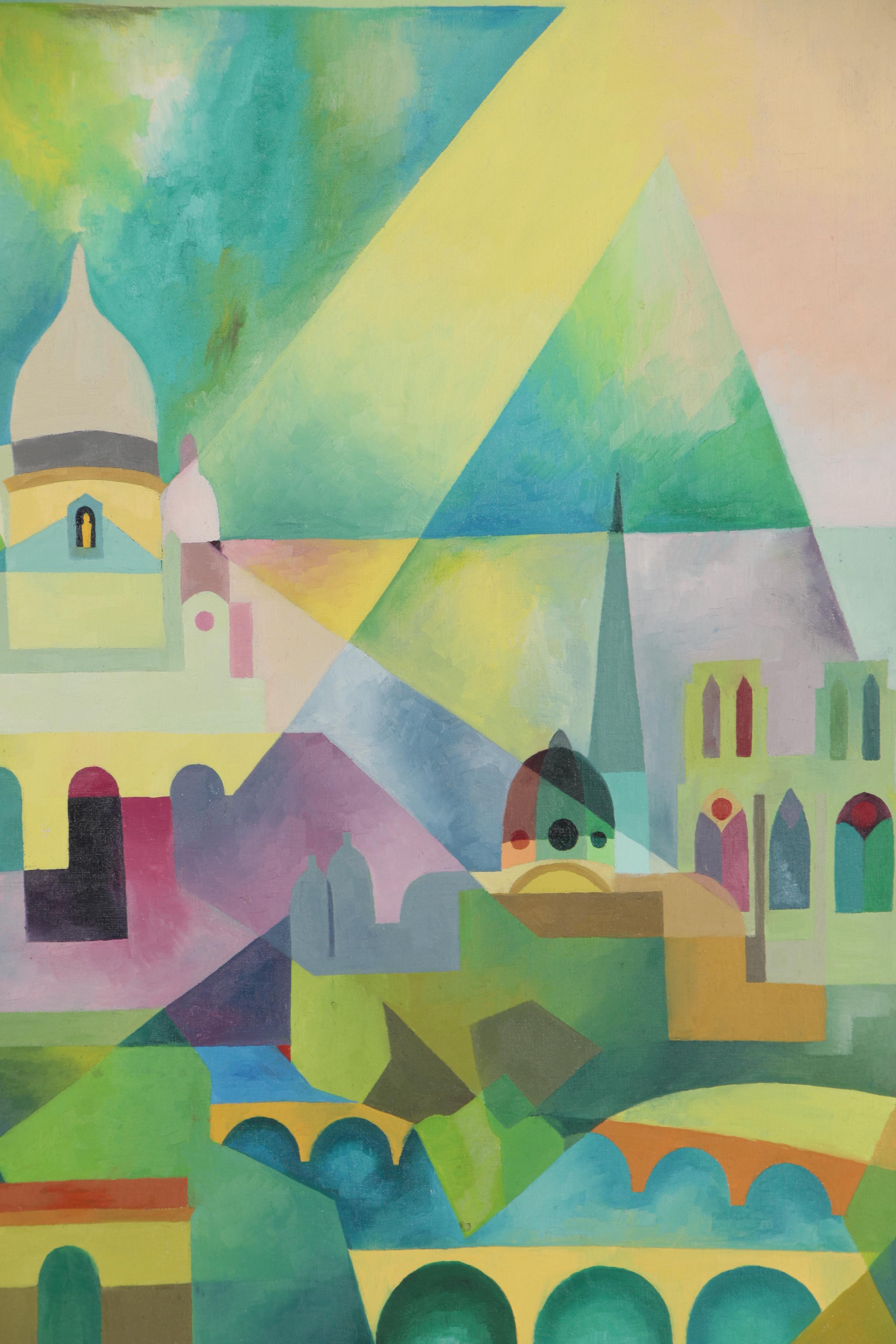 Lloyd Johnson Abstract Oil Painting of Parisian Landmarks