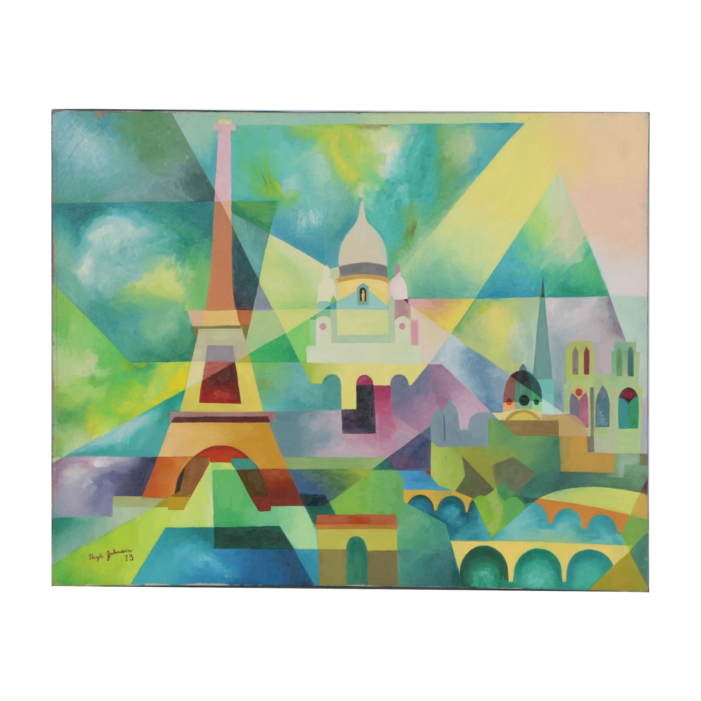 Lloyd Johnson Abstract Oil Painting of Parisian Landmarks