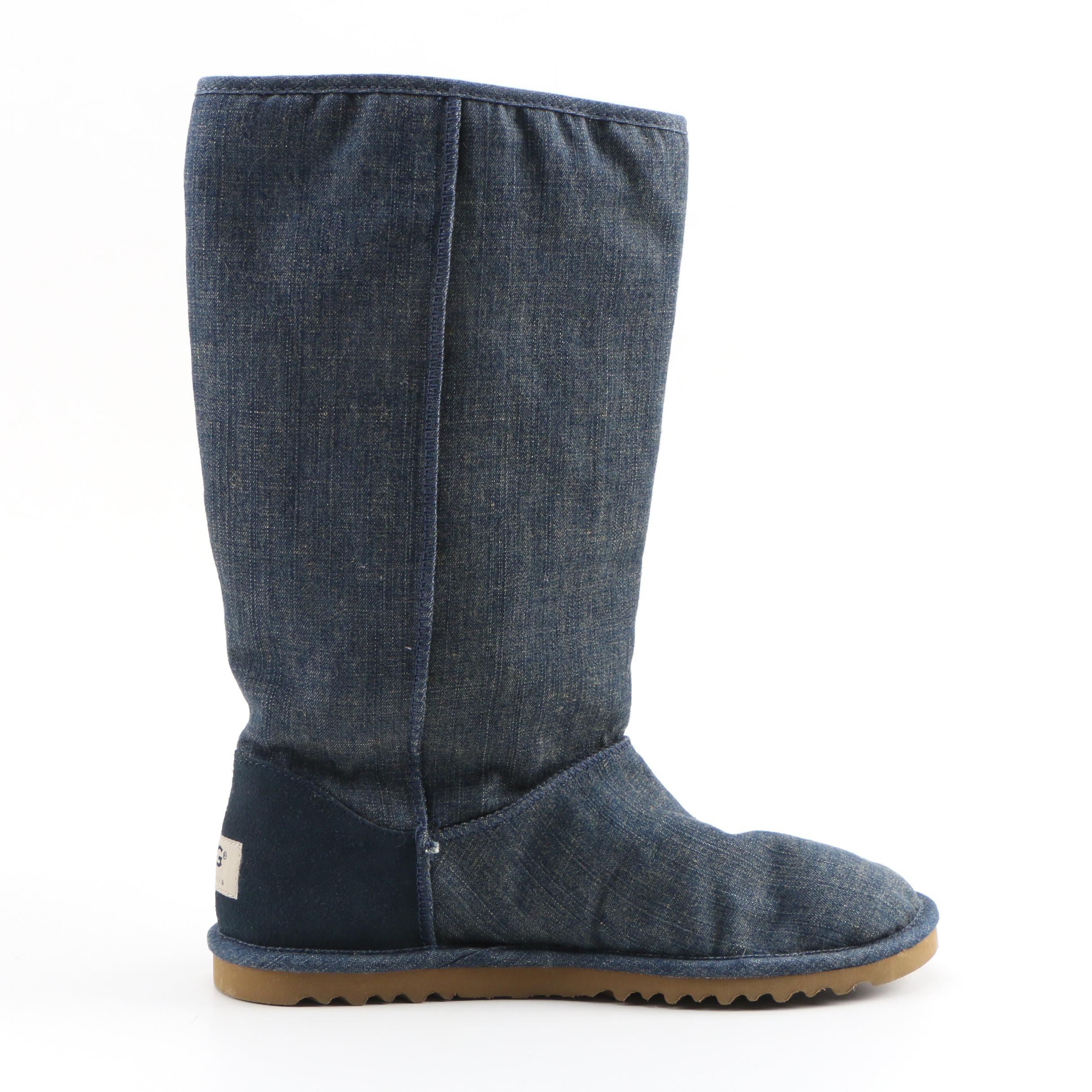 UGG Australia 5691 Lo Pro Button Boots in Blue Denim with Plaid Lining