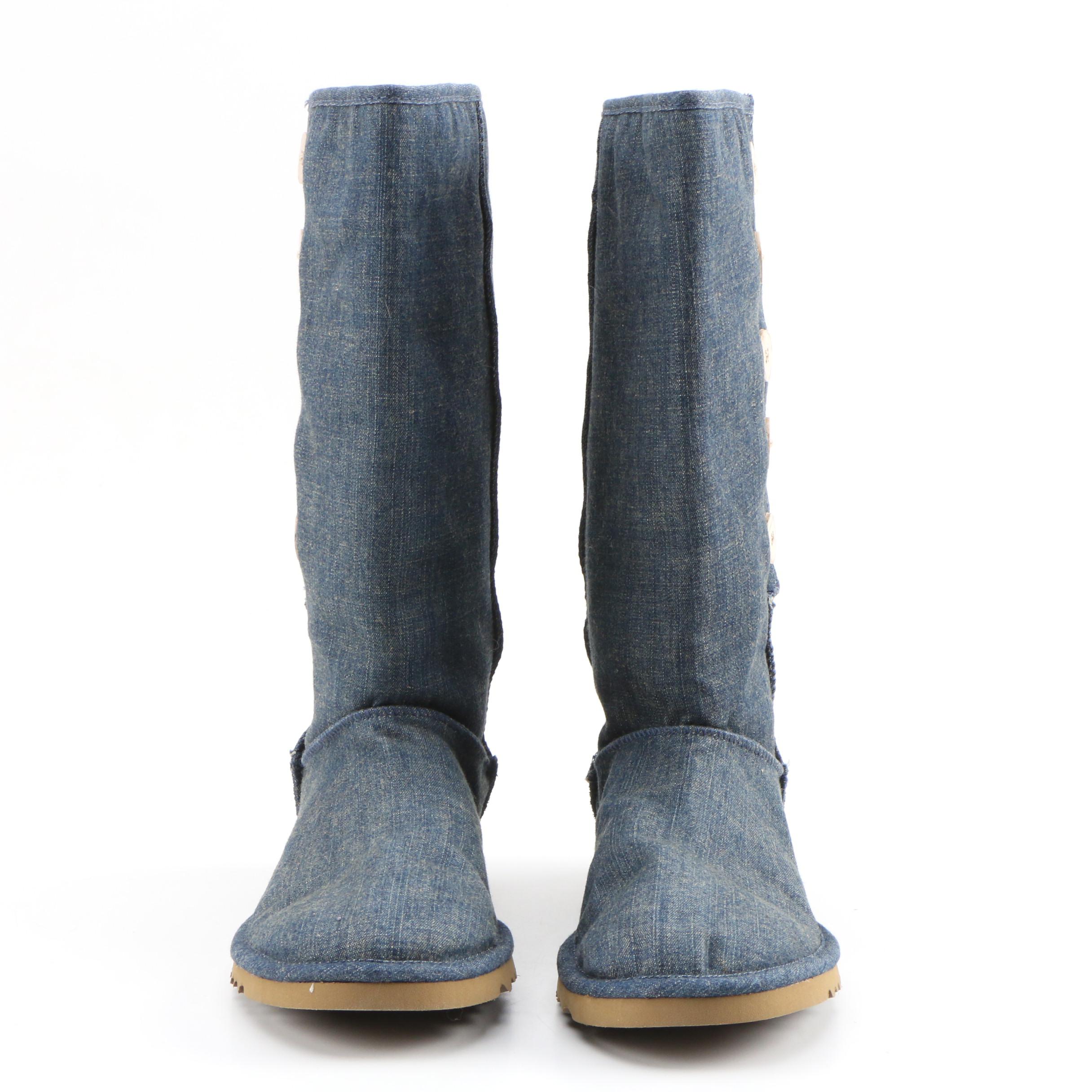 UGG Australia 5691 Lo Pro Button Boots in Blue Denim with Plaid Lining
