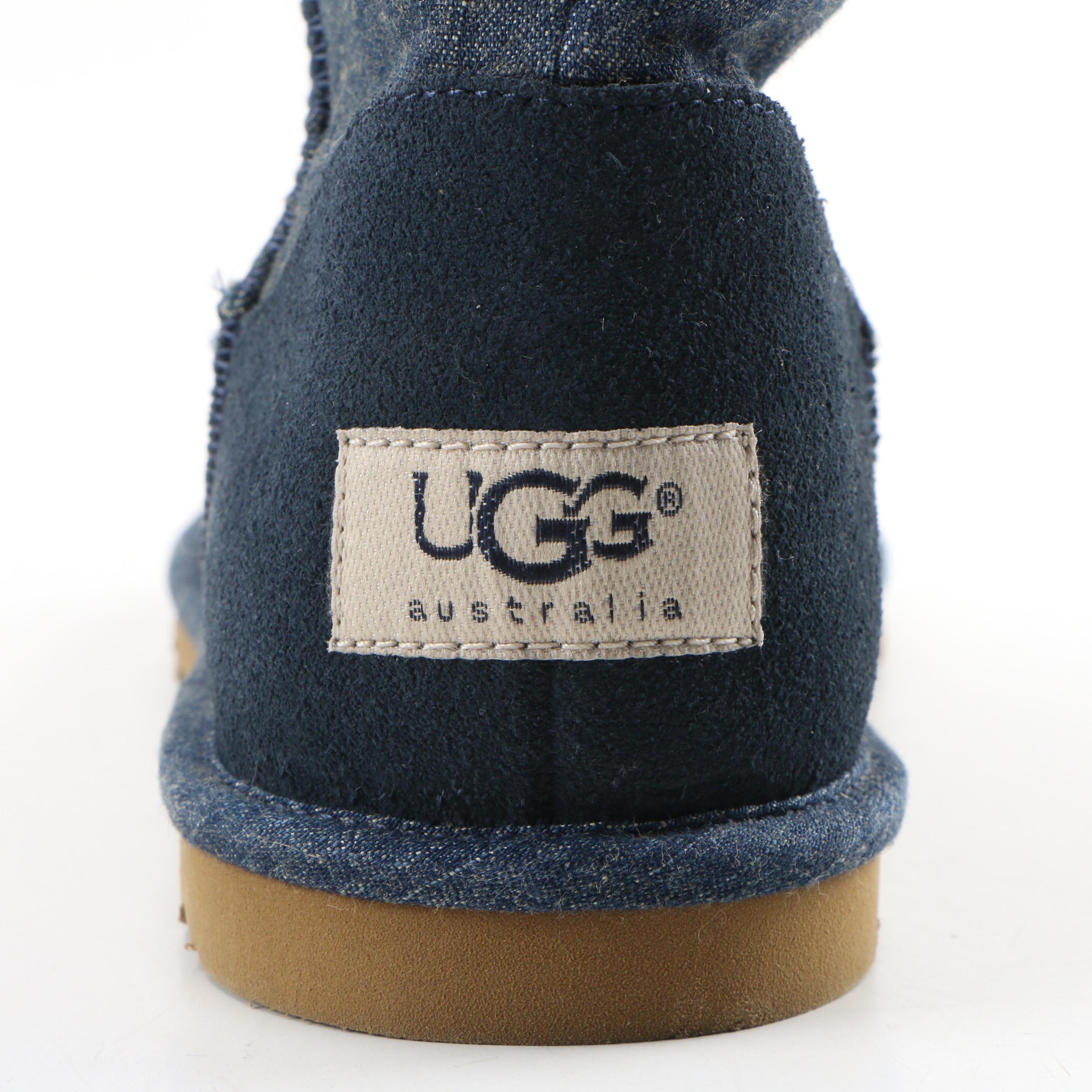 UGG Australia 5691 Lo Pro Button Boots in Blue Denim with Plaid Lining