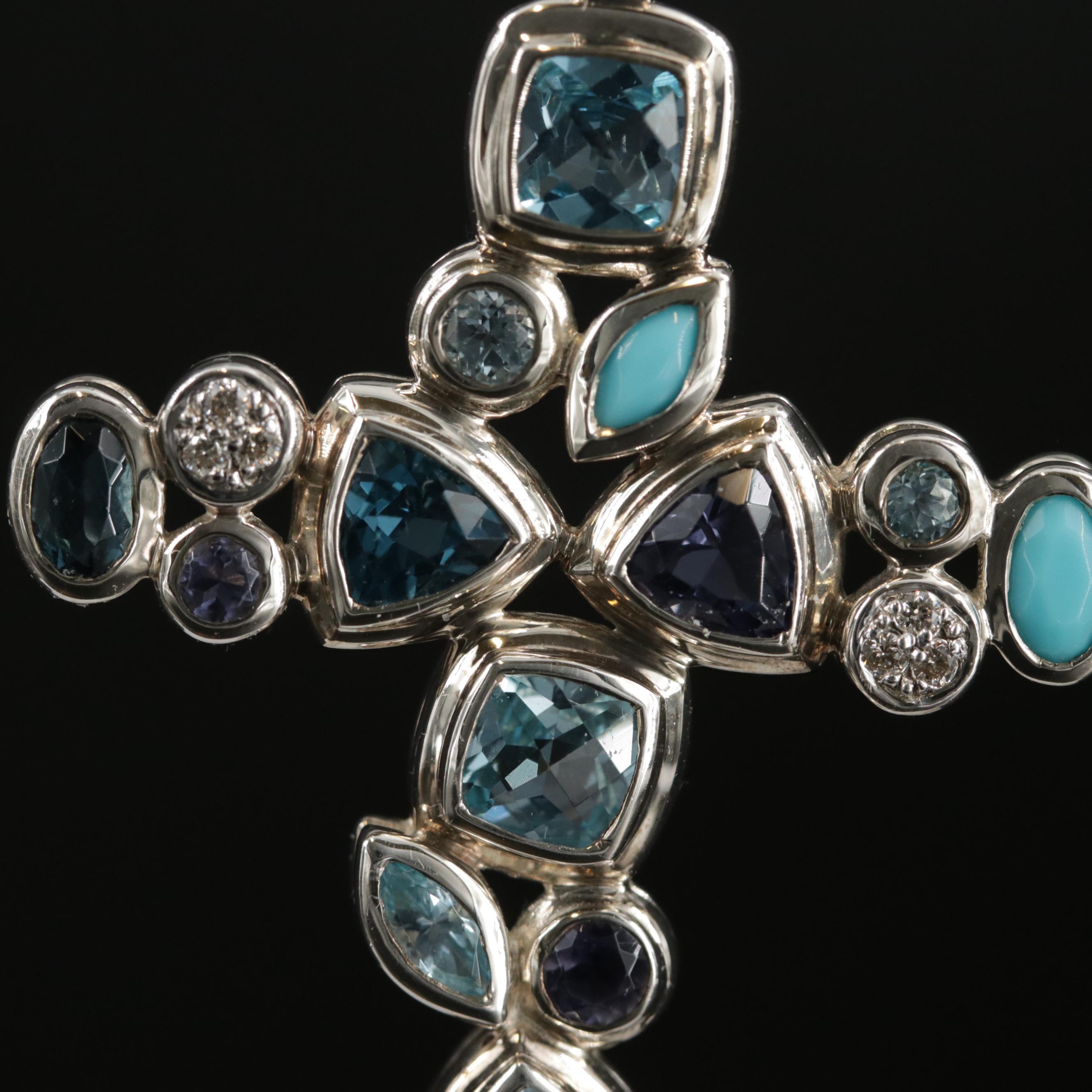 David Yurman "Confetti" Sterling Diamond and Gemstone Cross Pendant