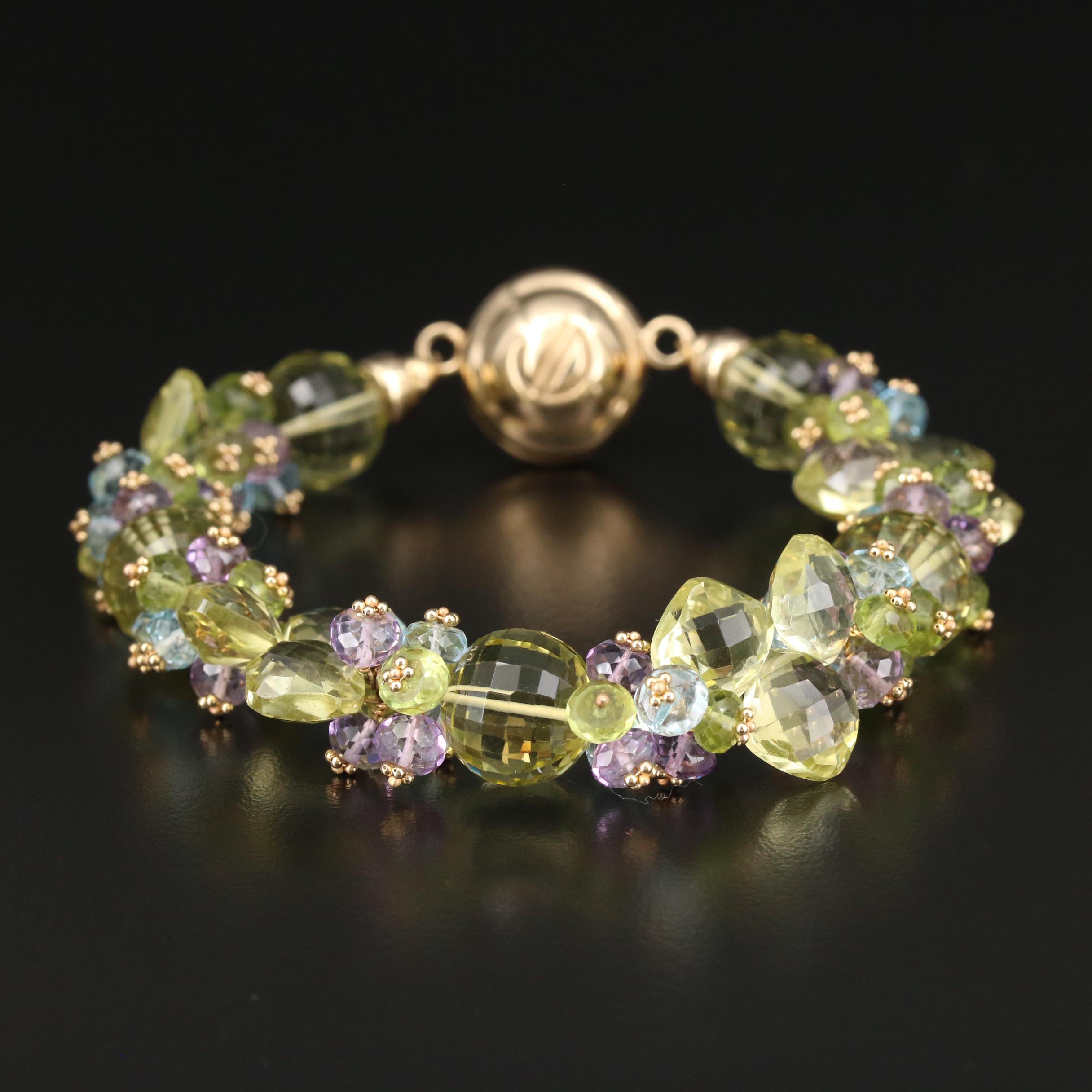 Joanne Daley 14K Gold Citrine, Amethyst, Peridot and Aquamarine Bracelet