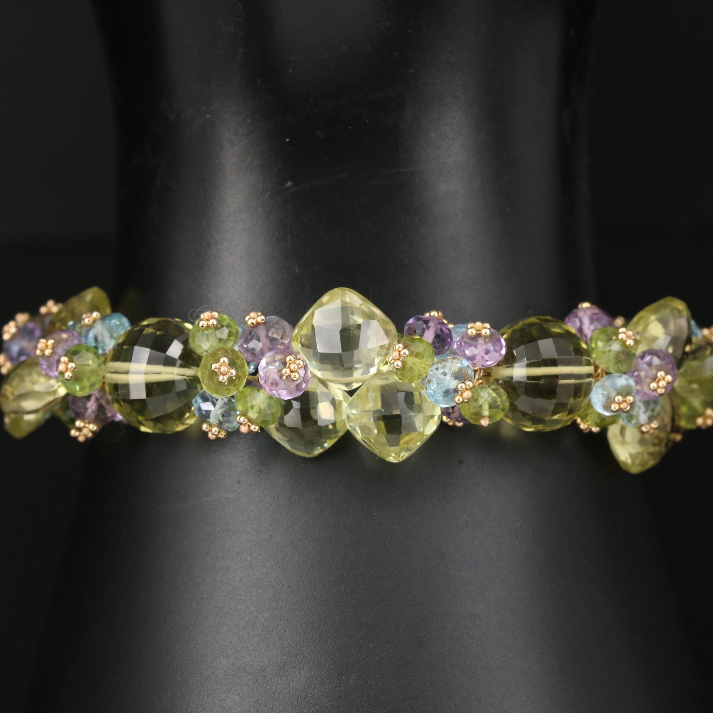 Joanne Daley 14K Gold Citrine, Amethyst, Peridot and Aquamarine Bracelet
