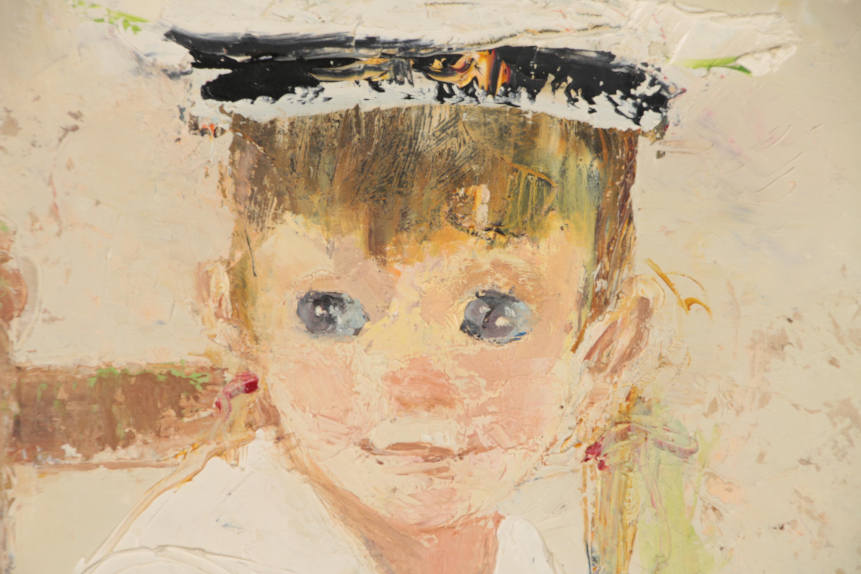 Mary Beich Oil Painting of Boy and Cats, Mid-20th Century