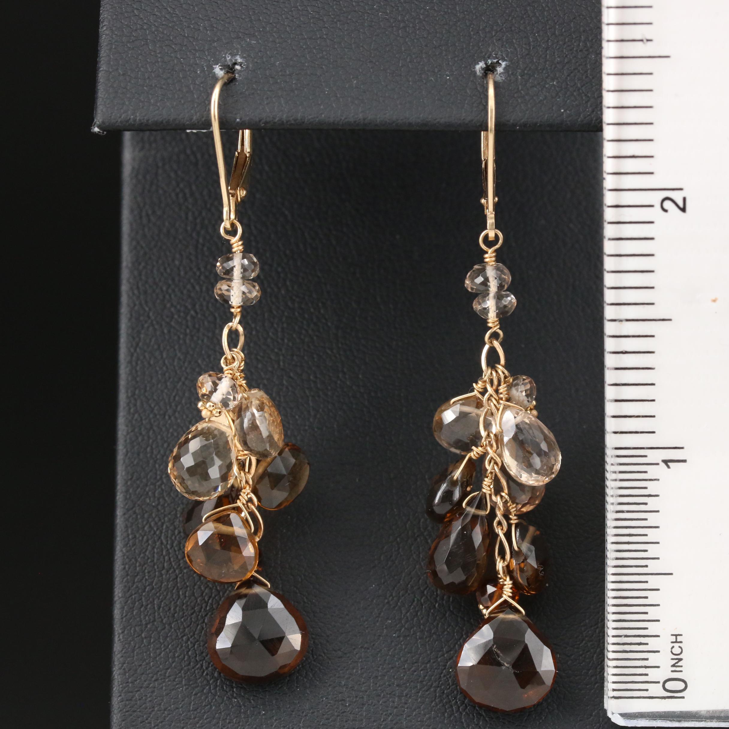 Joanne Daley 14K Gold Citrine and Smoky Quartz Dangle Earrings