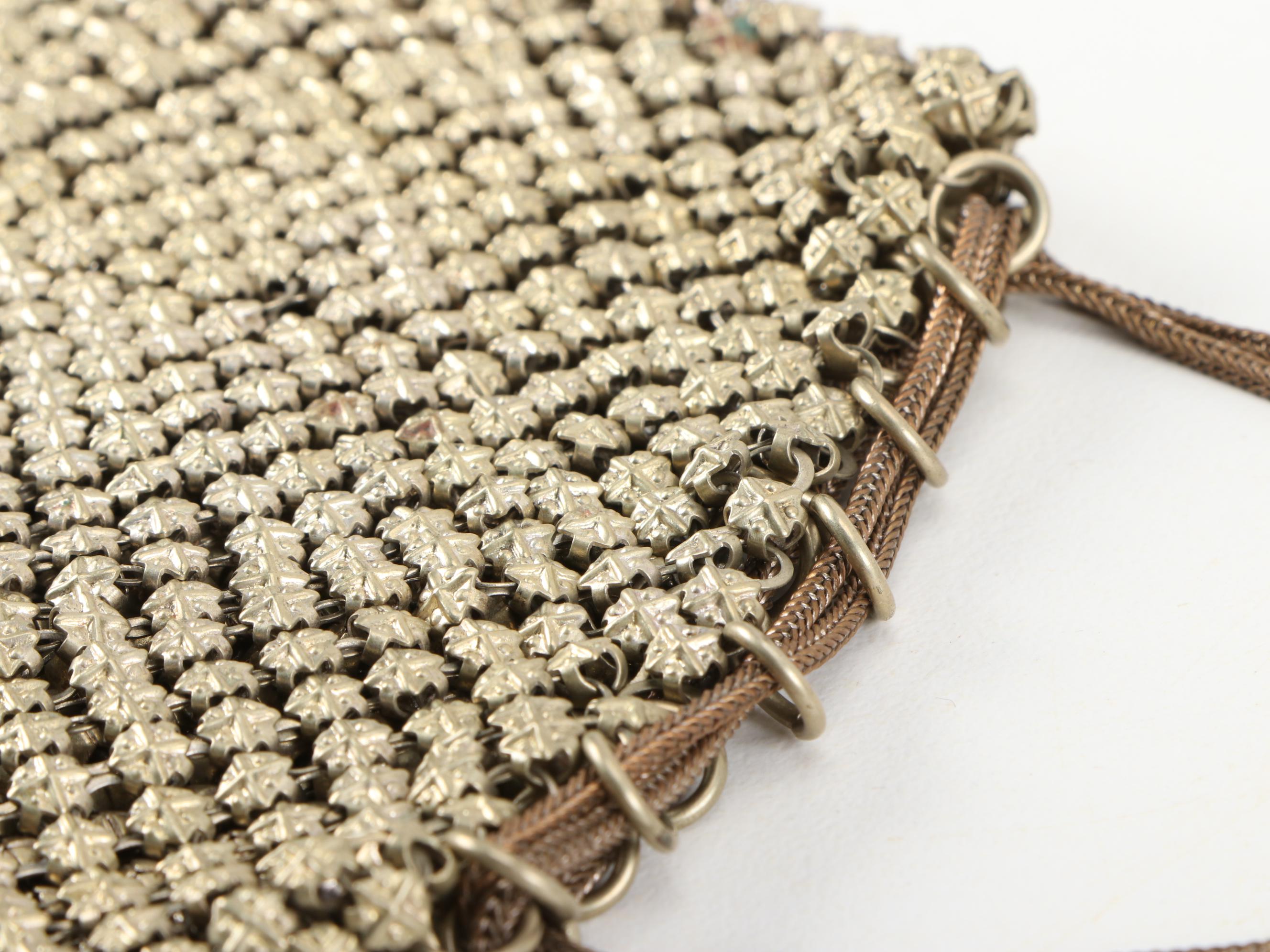 Gold Tone Embossed Metal Mesh Drawstring Dancer's Bag with Openwork Base