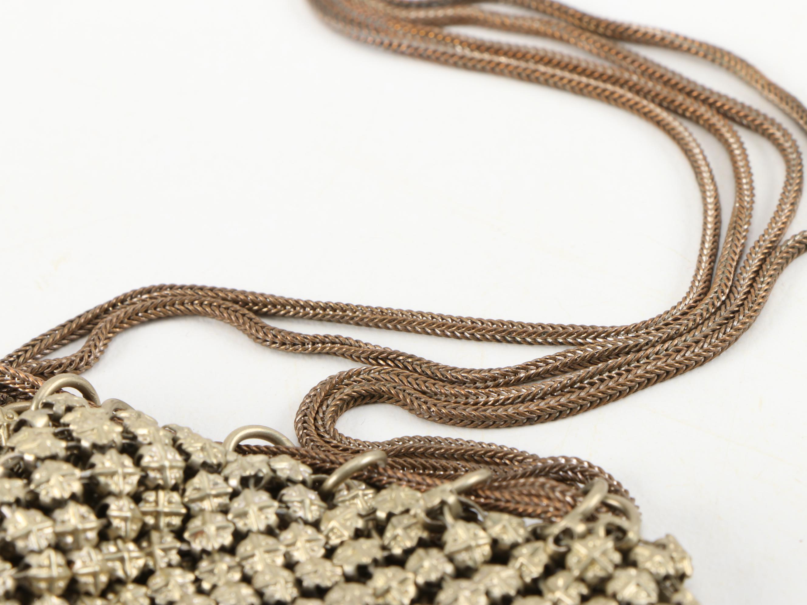 Gold Tone Embossed Metal Mesh Drawstring Dancer's Bag with Openwork Base