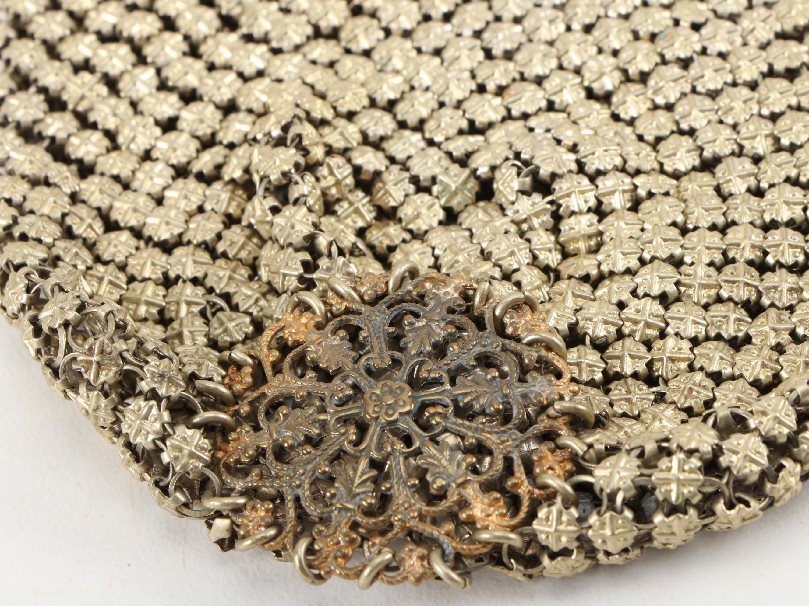 Gold Tone Embossed Metal Mesh Drawstring Dancer's Bag with Openwork Base