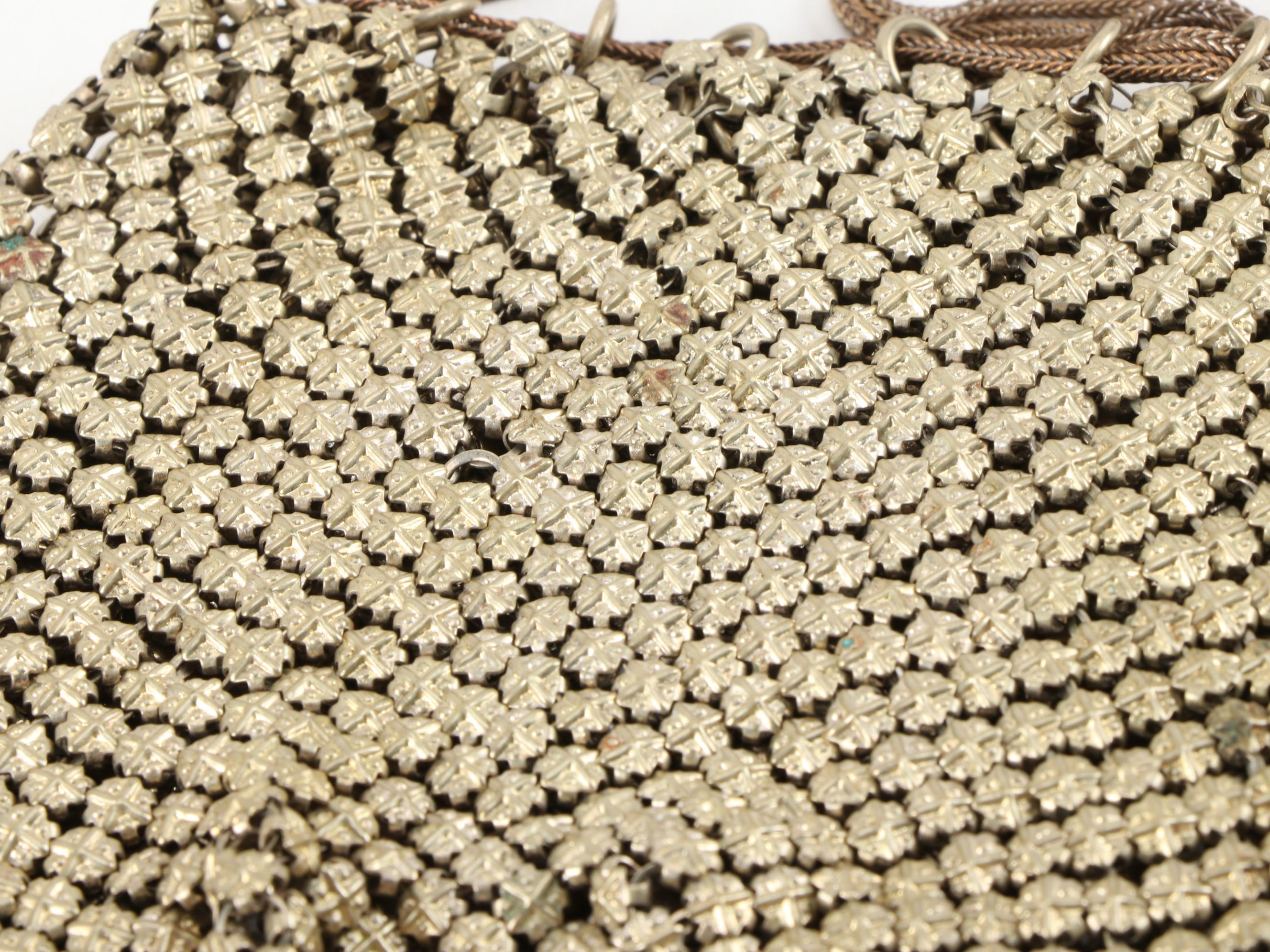 Gold Tone Embossed Metal Mesh Drawstring Dancer's Bag with Openwork Base