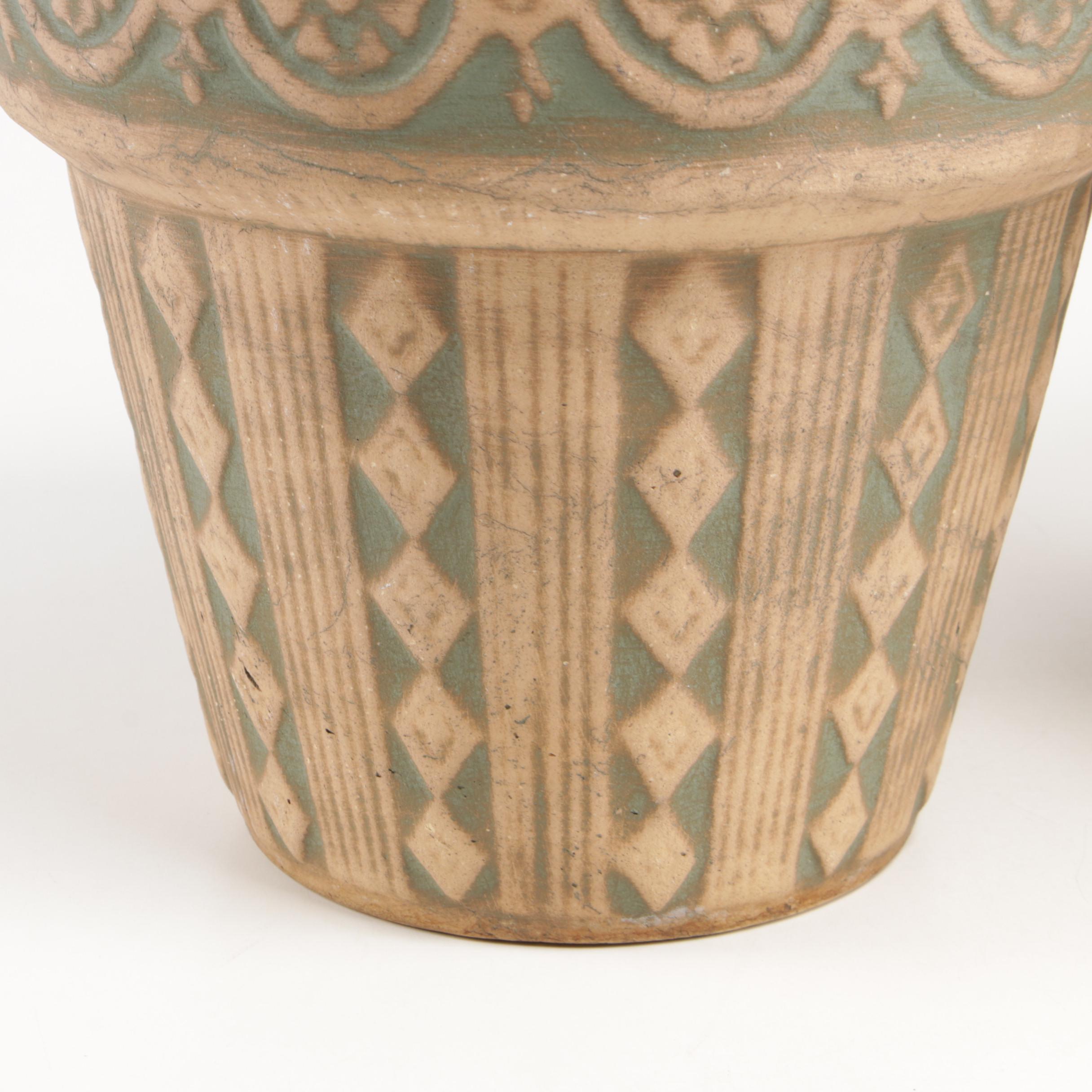 Pair of Green and Cream Ceramic Planters