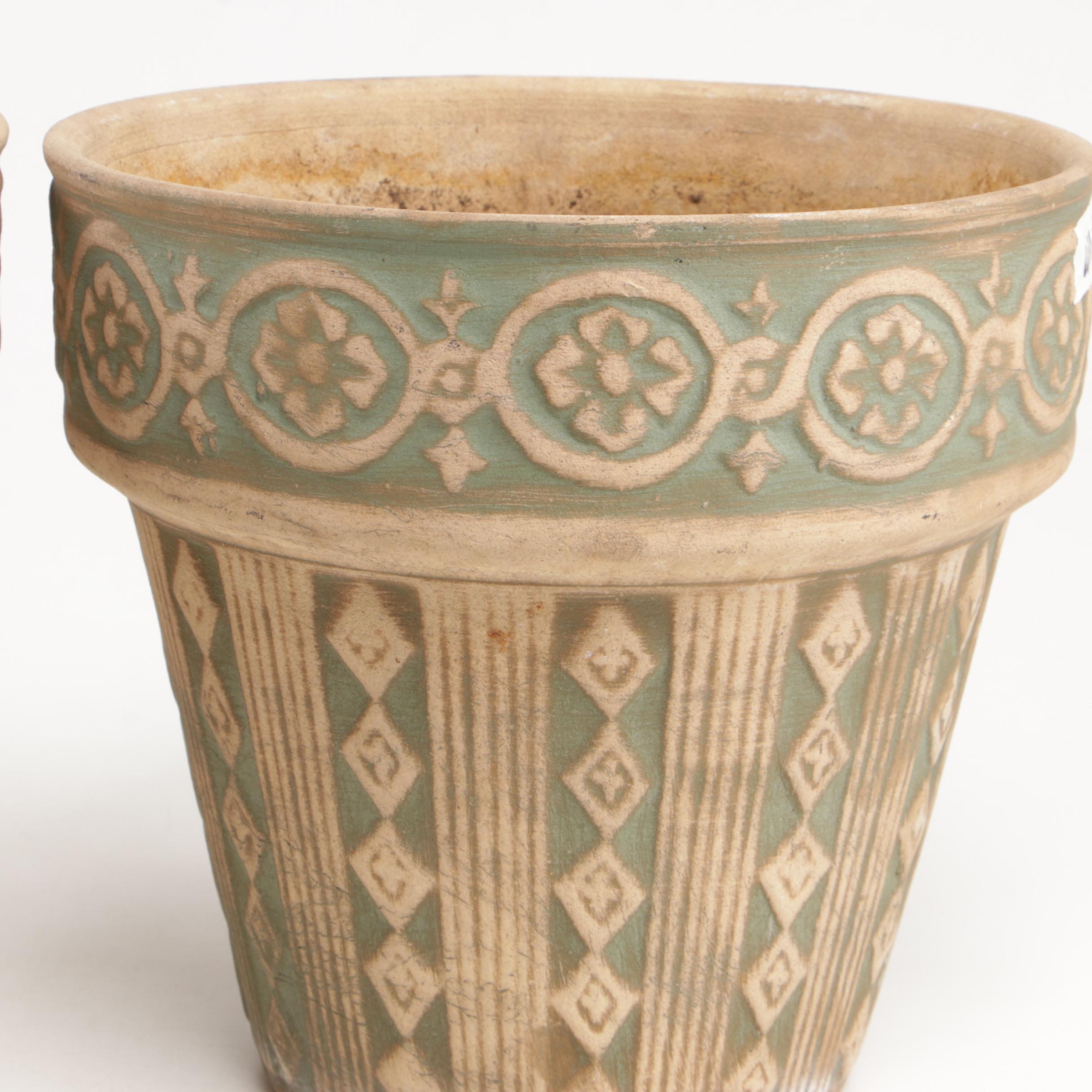 Pair of Green and Cream Ceramic Planters