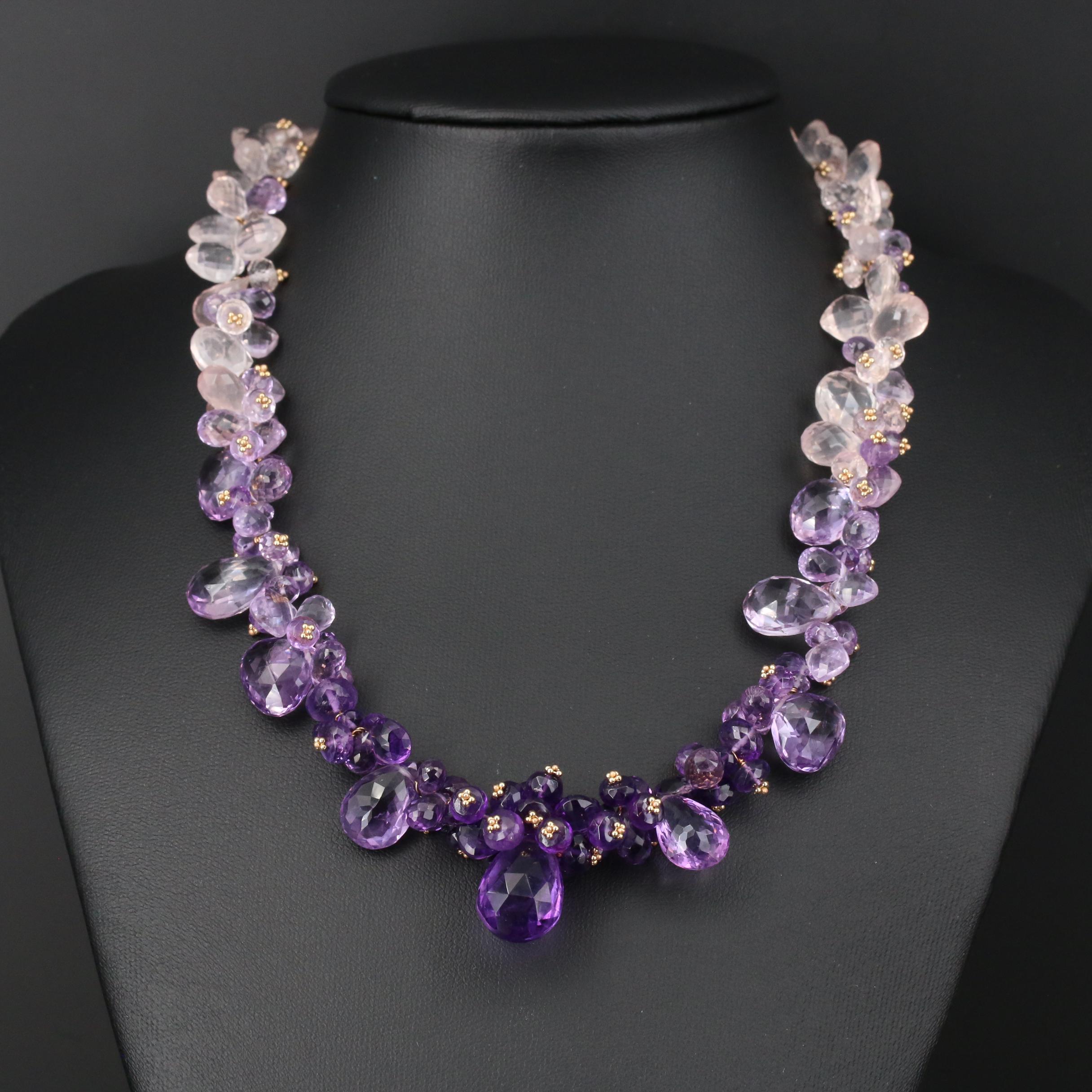 Joanne Daley 14K Gold Amethyst and Rose Quartz Necklace
