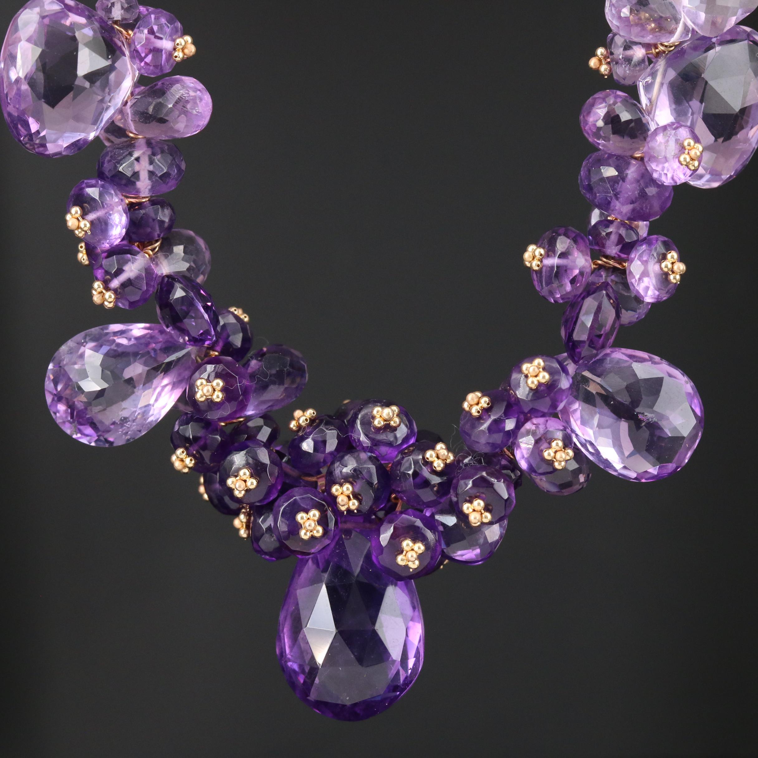 Joanne Daley 14K Gold Amethyst and Rose Quartz Necklace