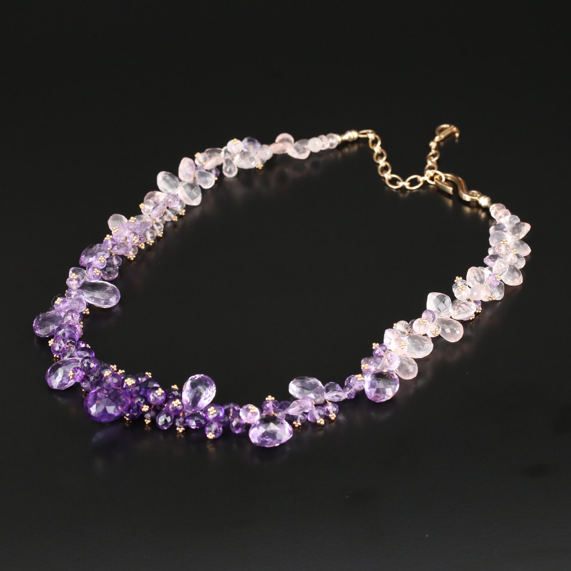 Joanne Daley 14K Gold Amethyst and Rose Quartz Necklace