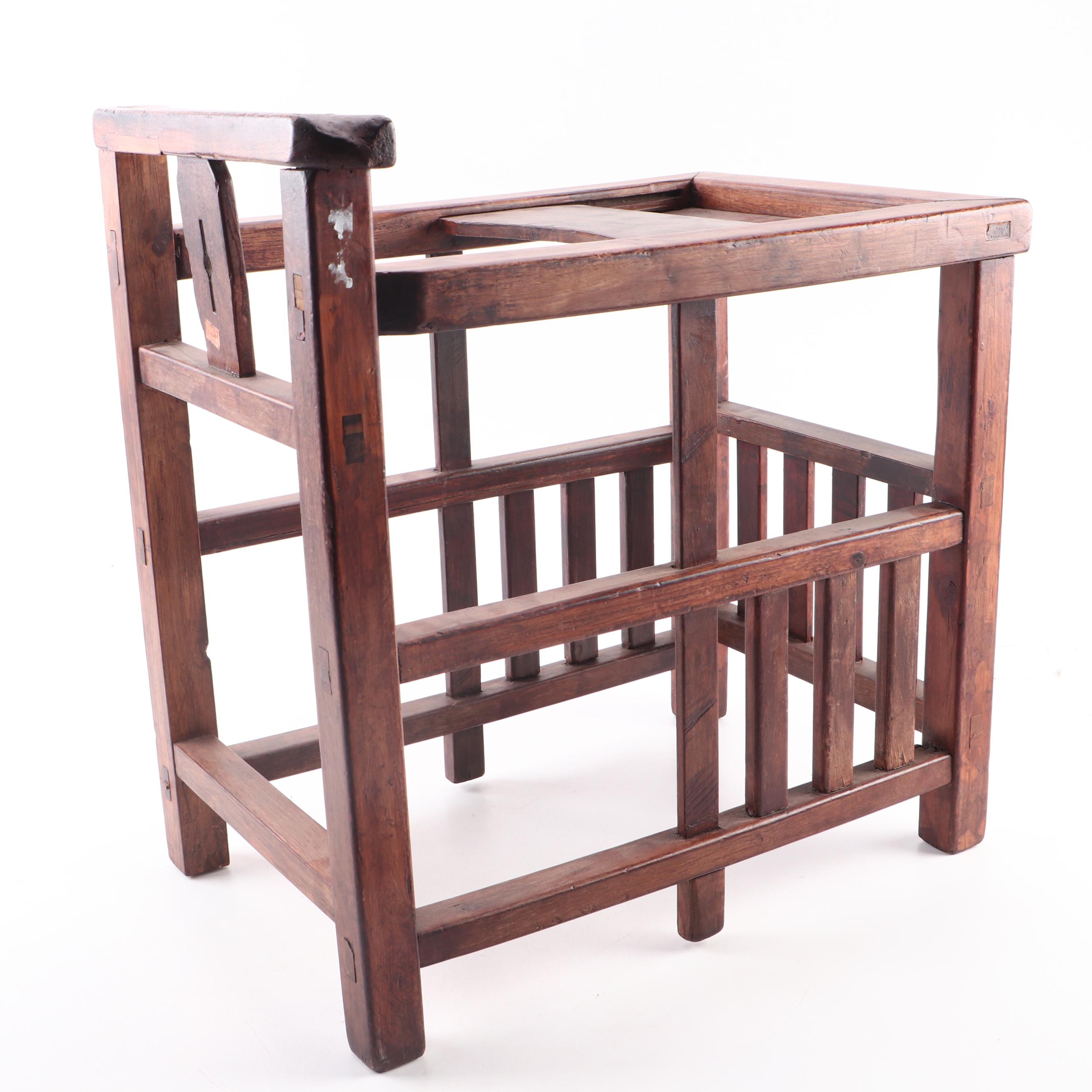 Chinese Hardwood Child's Feeding Chair, 20th Century