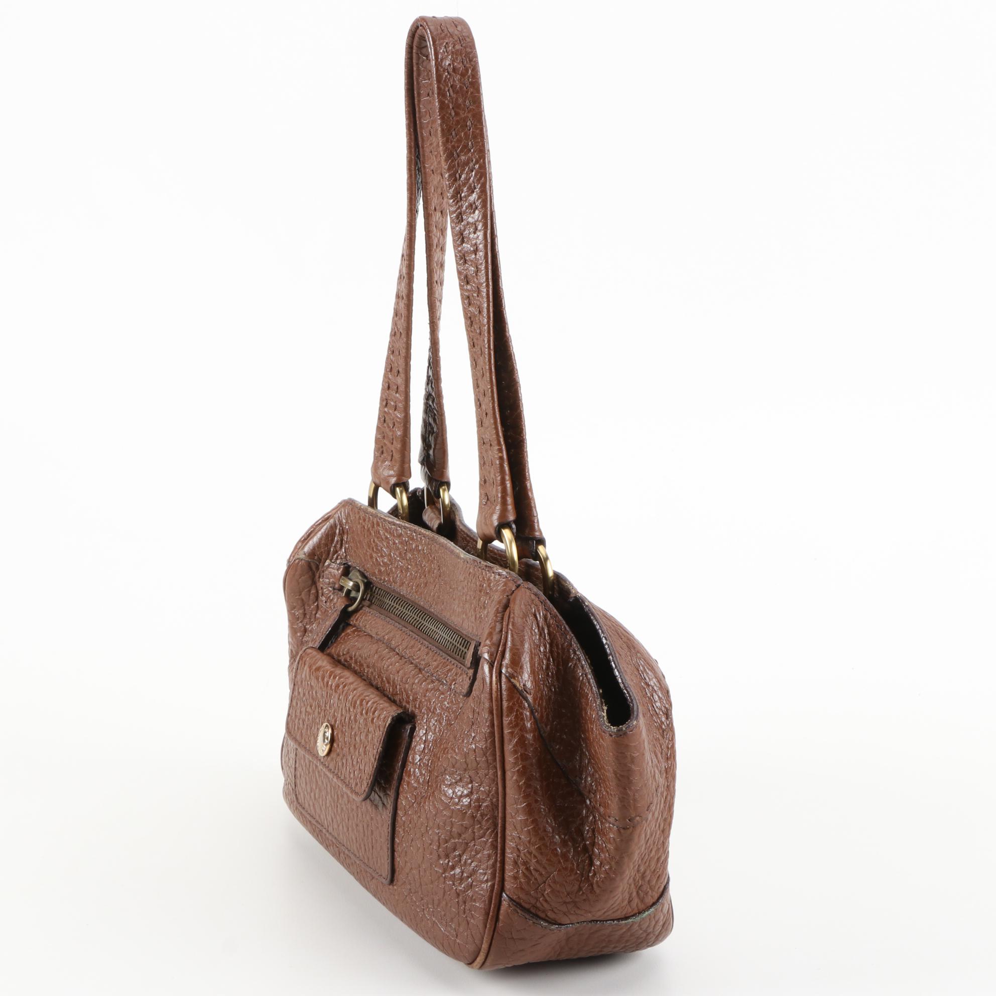 Prada Shoulder Bag in Brown Grained Leather with Berlino Oxblood Leather Lining