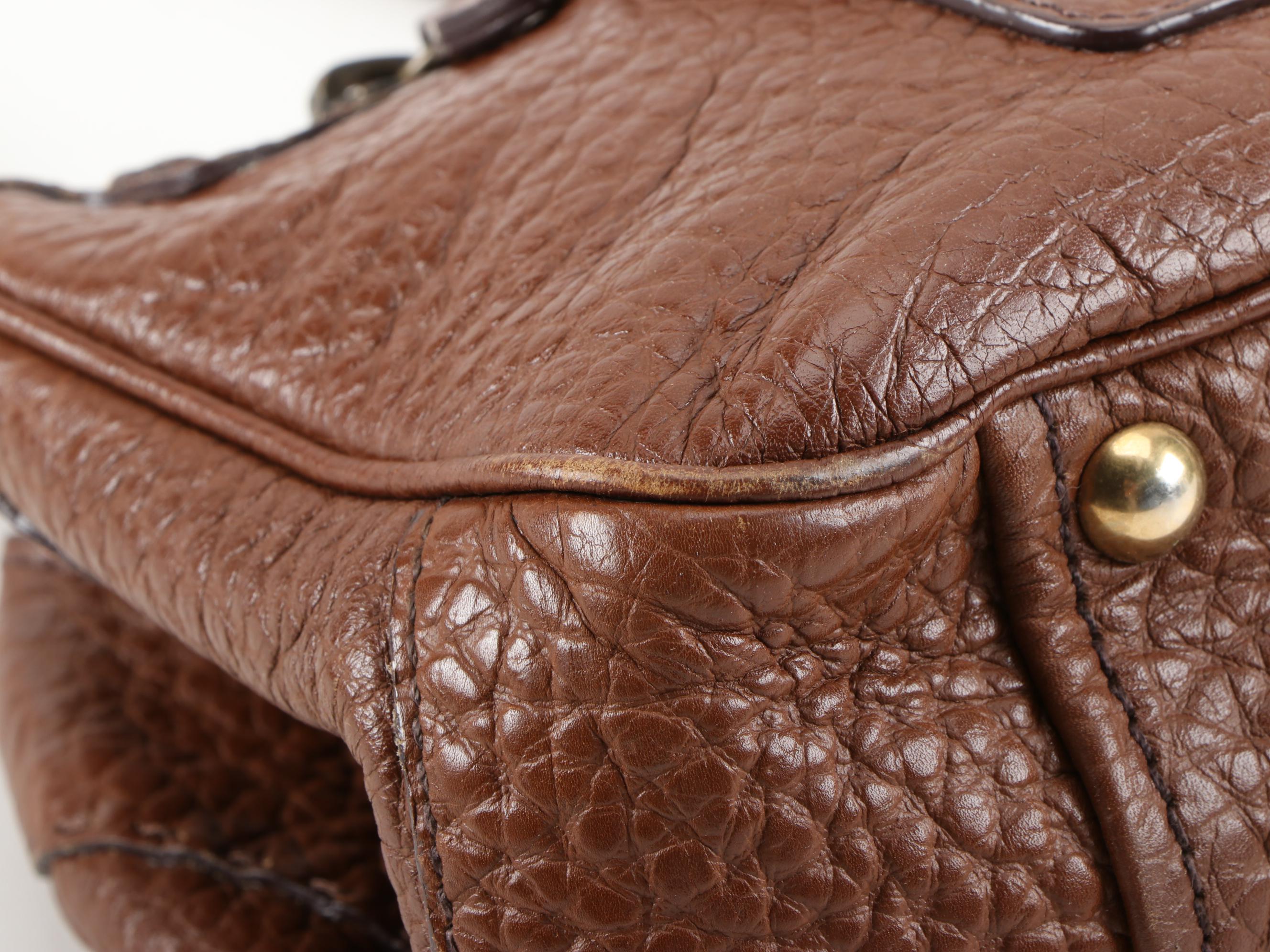 Prada Shoulder Bag in Brown Grained Leather with Berlino Oxblood Leather Lining