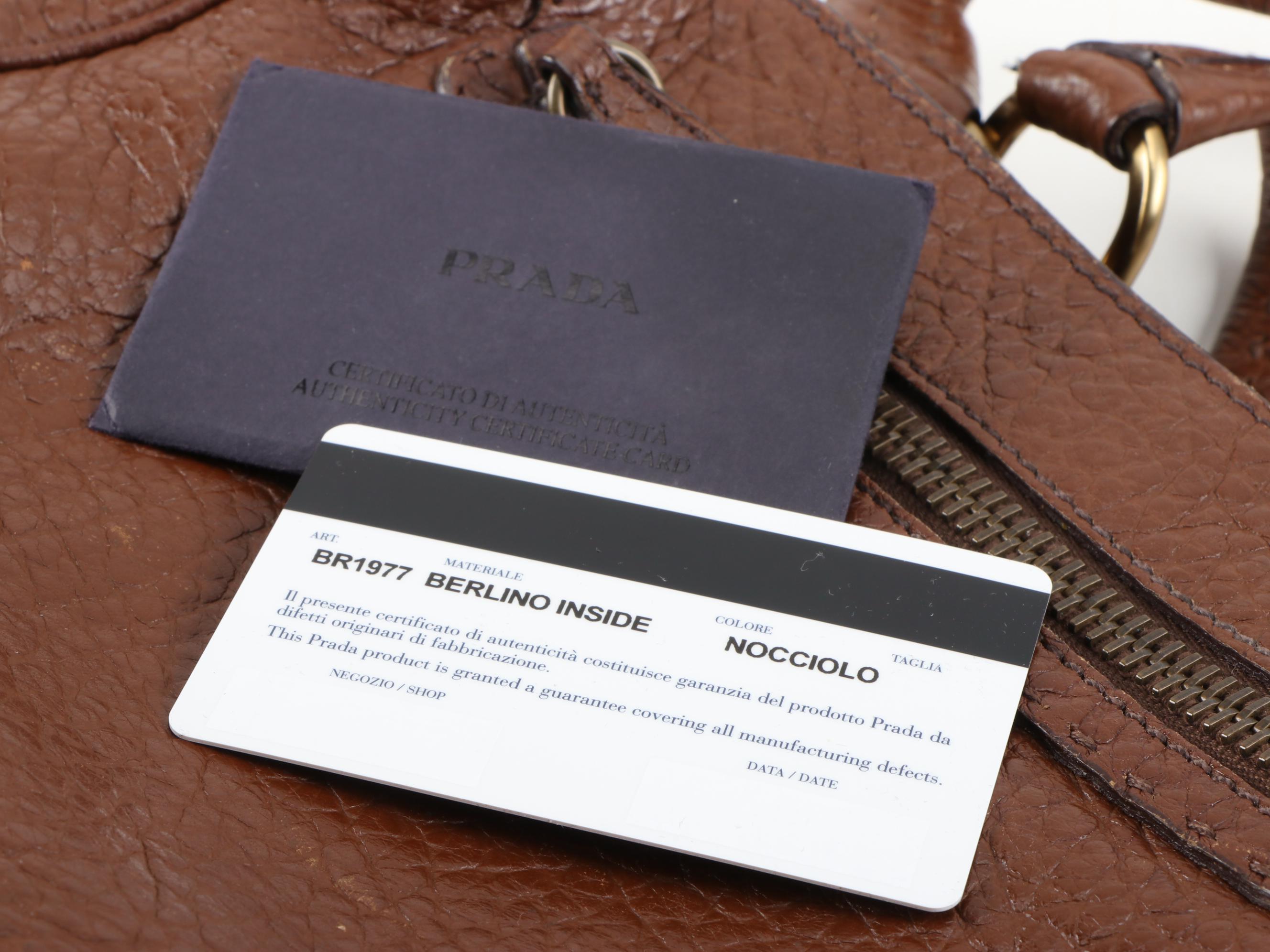 Prada Shoulder Bag in Brown Grained Leather with Berlino Oxblood Leather Lining