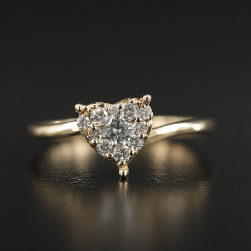 14K Yellow Gold Diamond Heart Ring