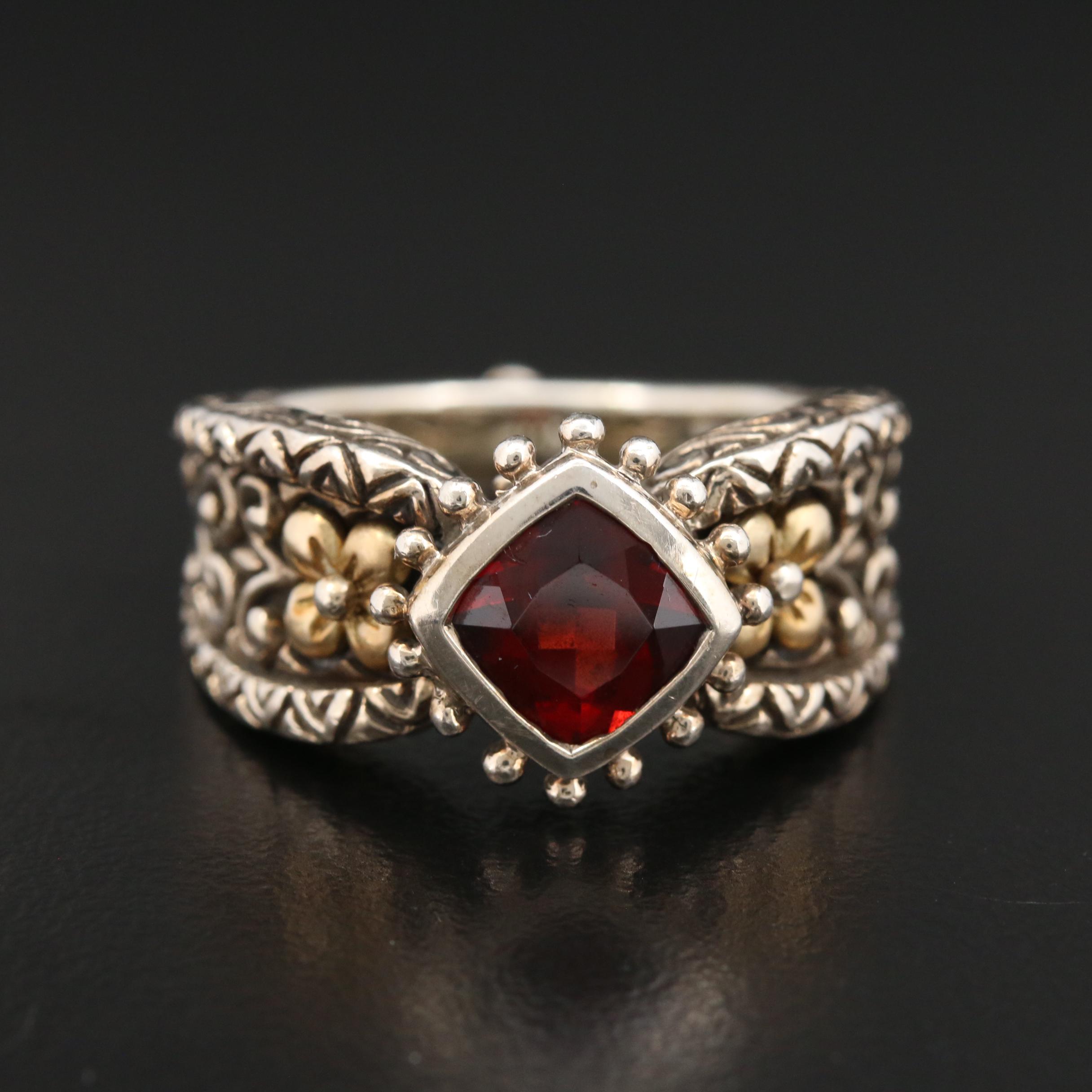 Barbara Bixby Sterling Silver Garnet Ring with 18K Accents