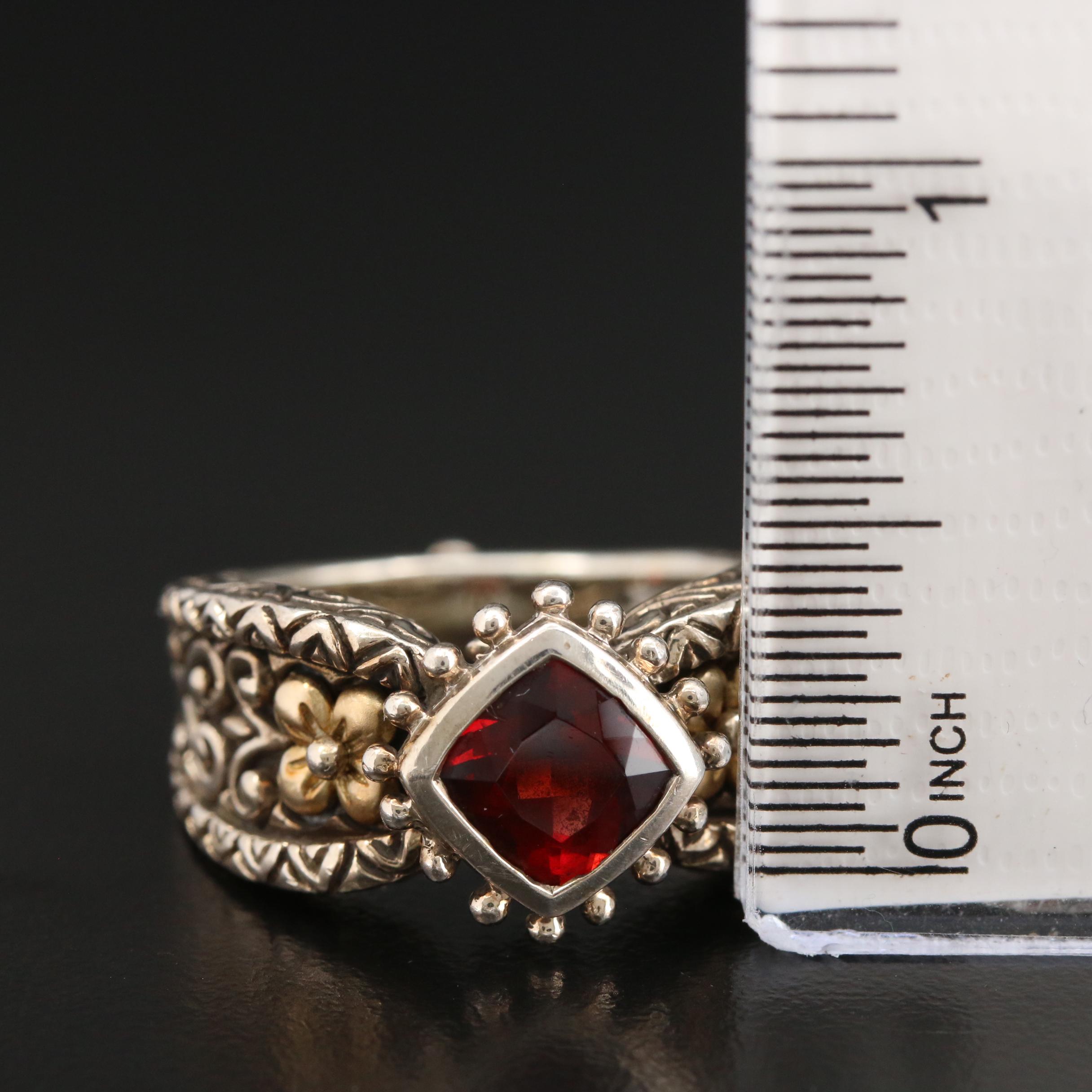 Barbara Bixby Sterling Silver Garnet Ring with 18K Accents
