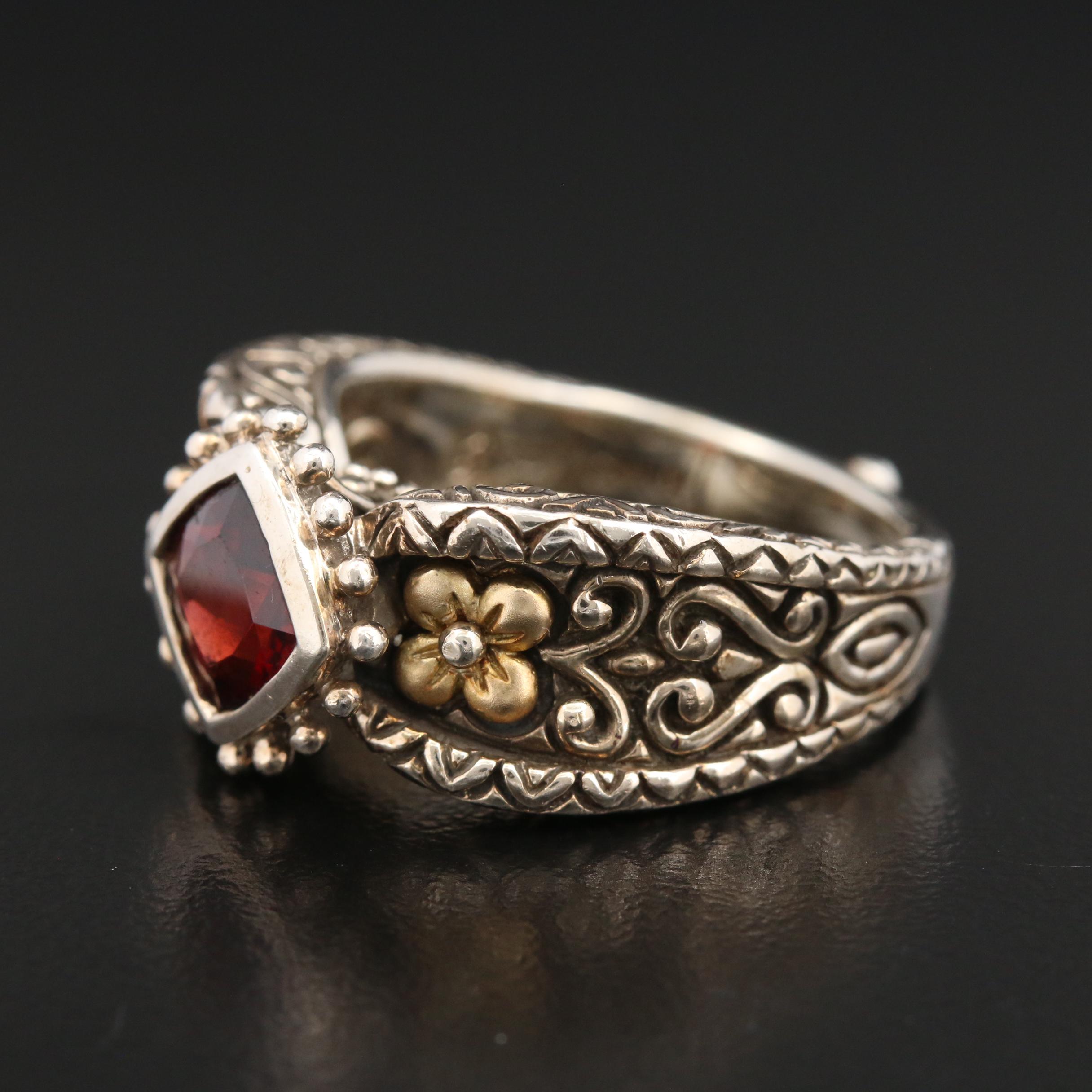 Barbara Bixby Sterling Silver Garnet Ring with 18K Accents