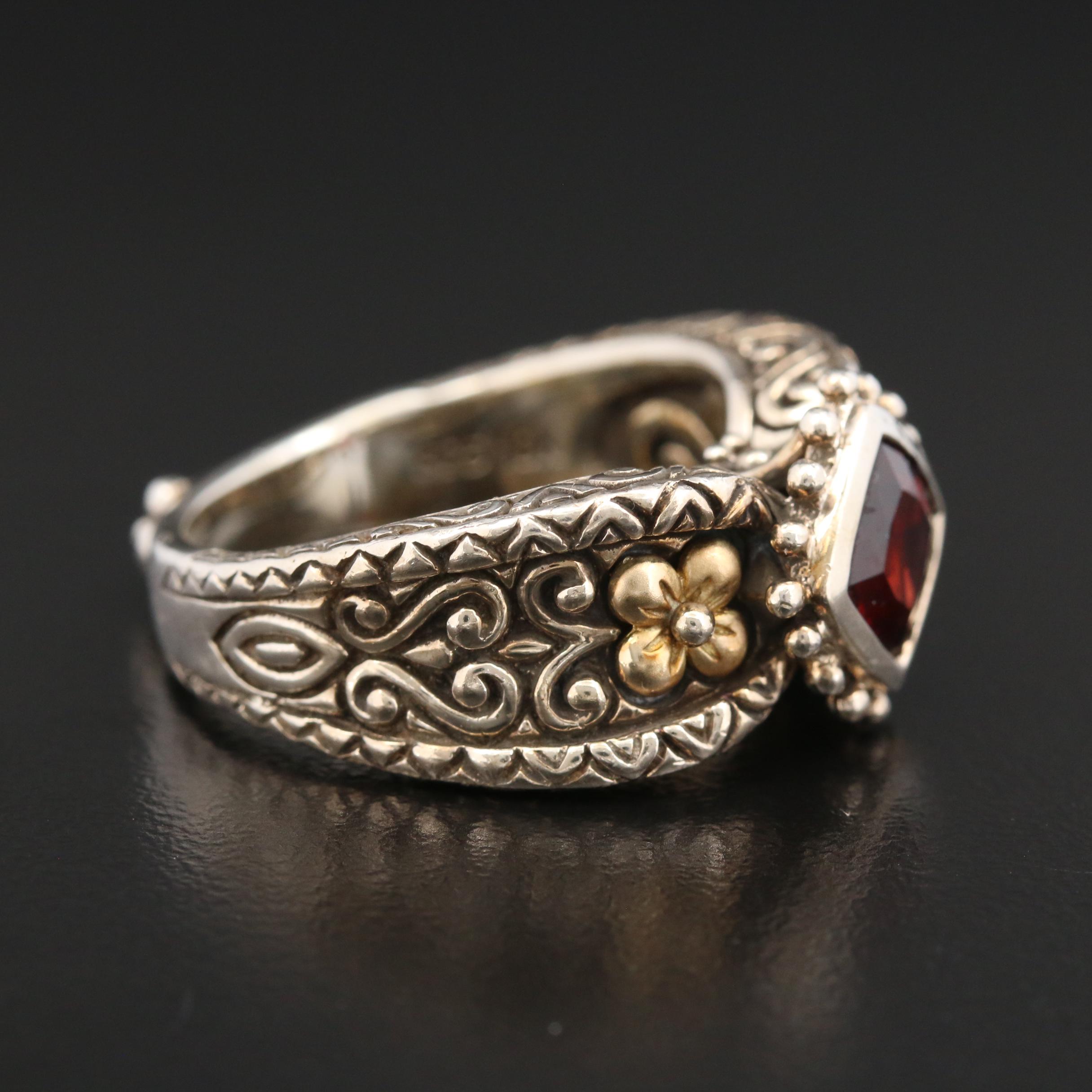 Barbara Bixby Sterling Silver Garnet Ring with 18K Accents