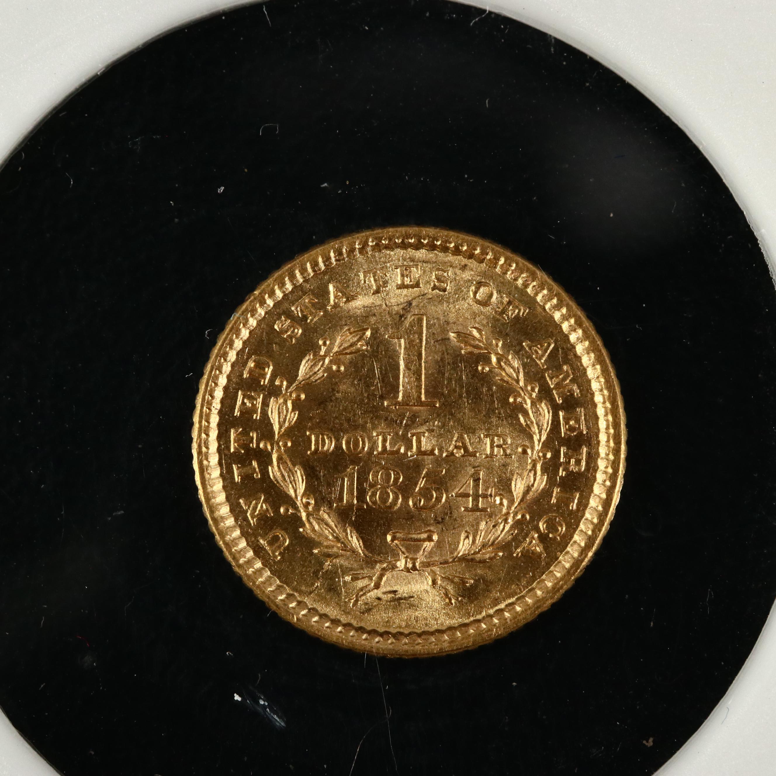1854 One Dollar Gold Liberty Head Coin