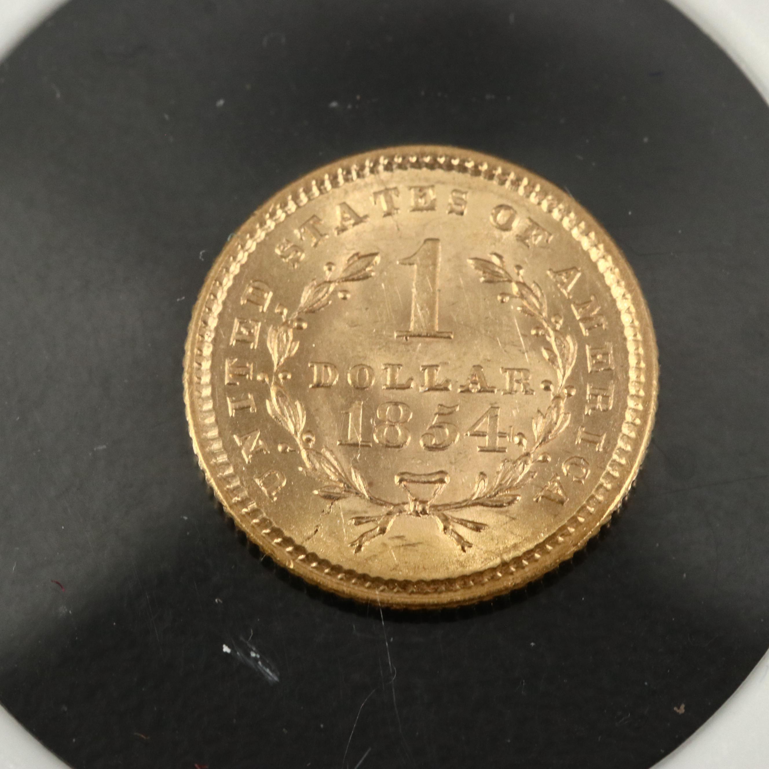 1854 One Dollar Gold Liberty Head Coin