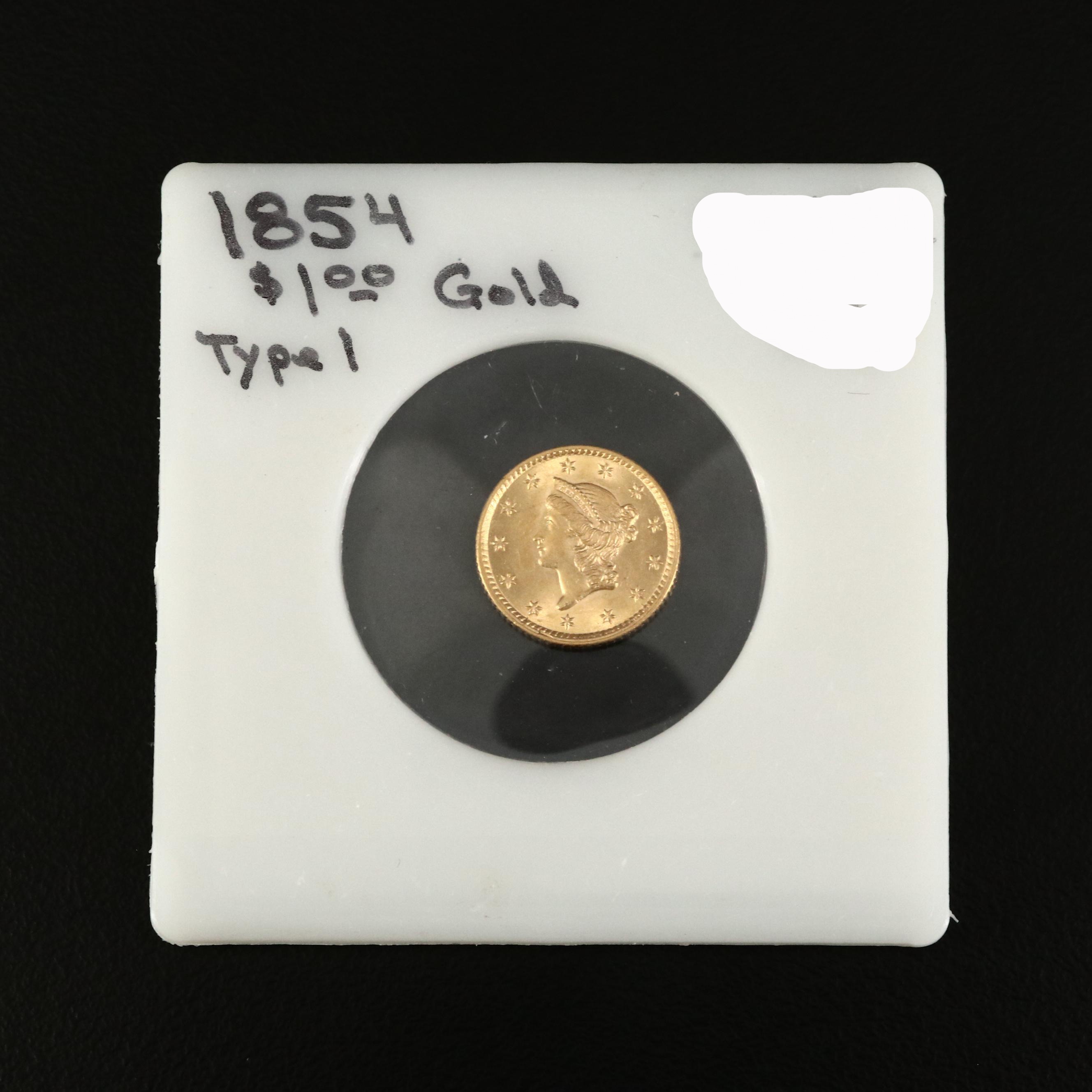 1854 One Dollar Gold Liberty Head Coin