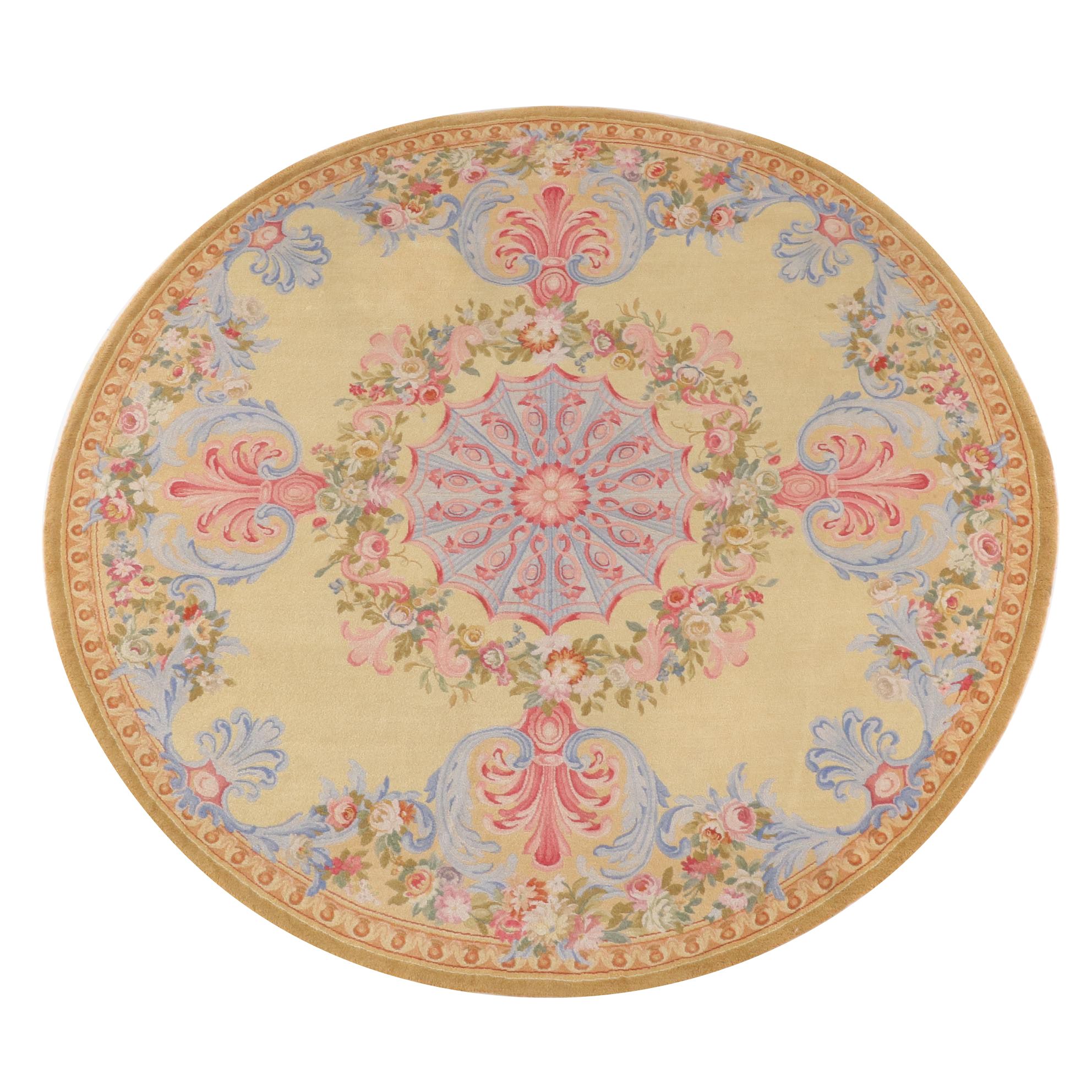 8' Round Floral Wool Rug