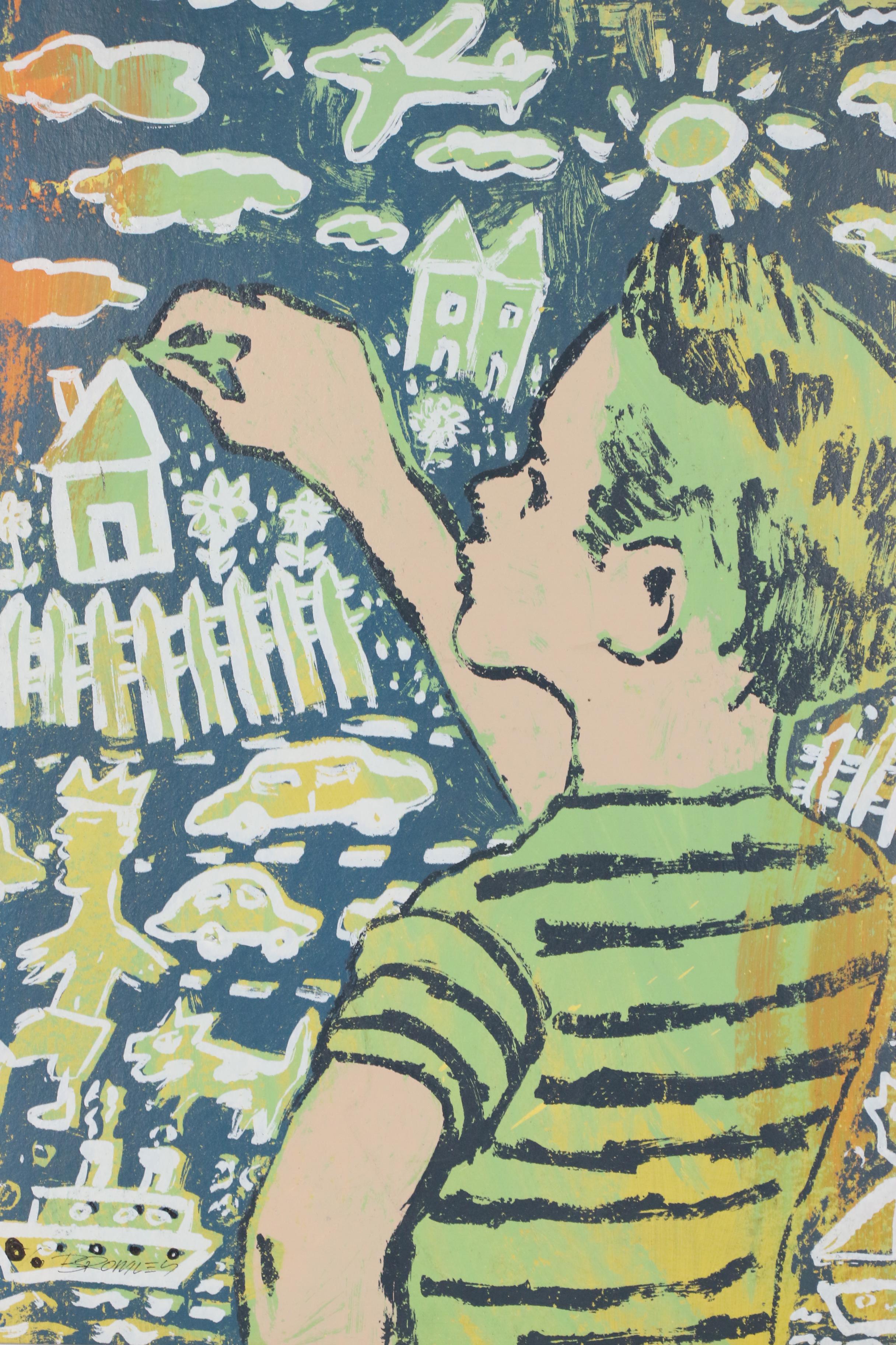 David Bromley Embellished Serigraph "Young Artist Vertical"