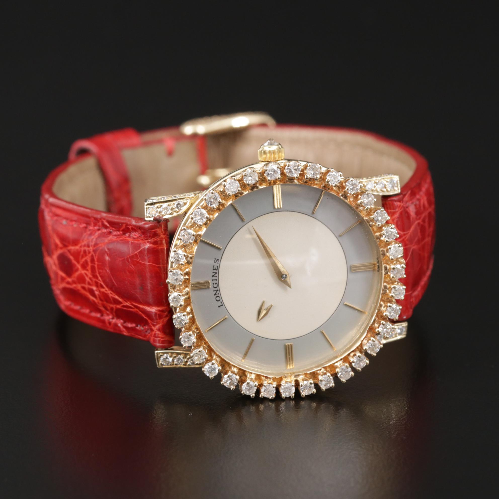 Vintage Longines 14K Gold and 2.00 CTW Diamond Mystery Hand Watch