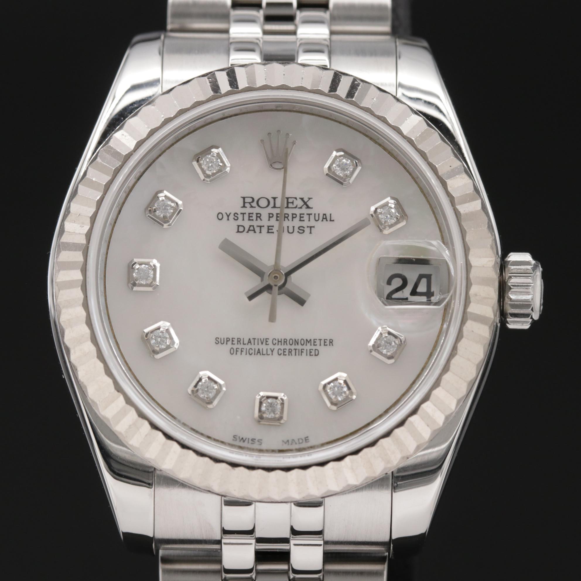 Rolex Datejust Mid Size 18K Gold and Stainless Steel Diamond Watch