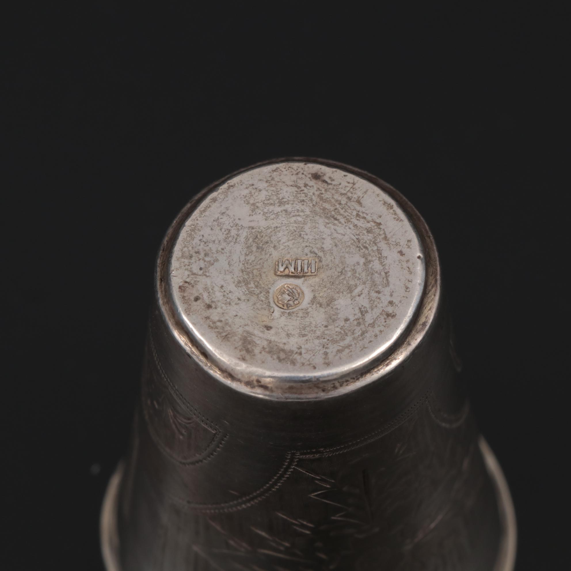 Imperial Russian Engraved 84 Zolokniki Silver Shot Glass, 1900-1908