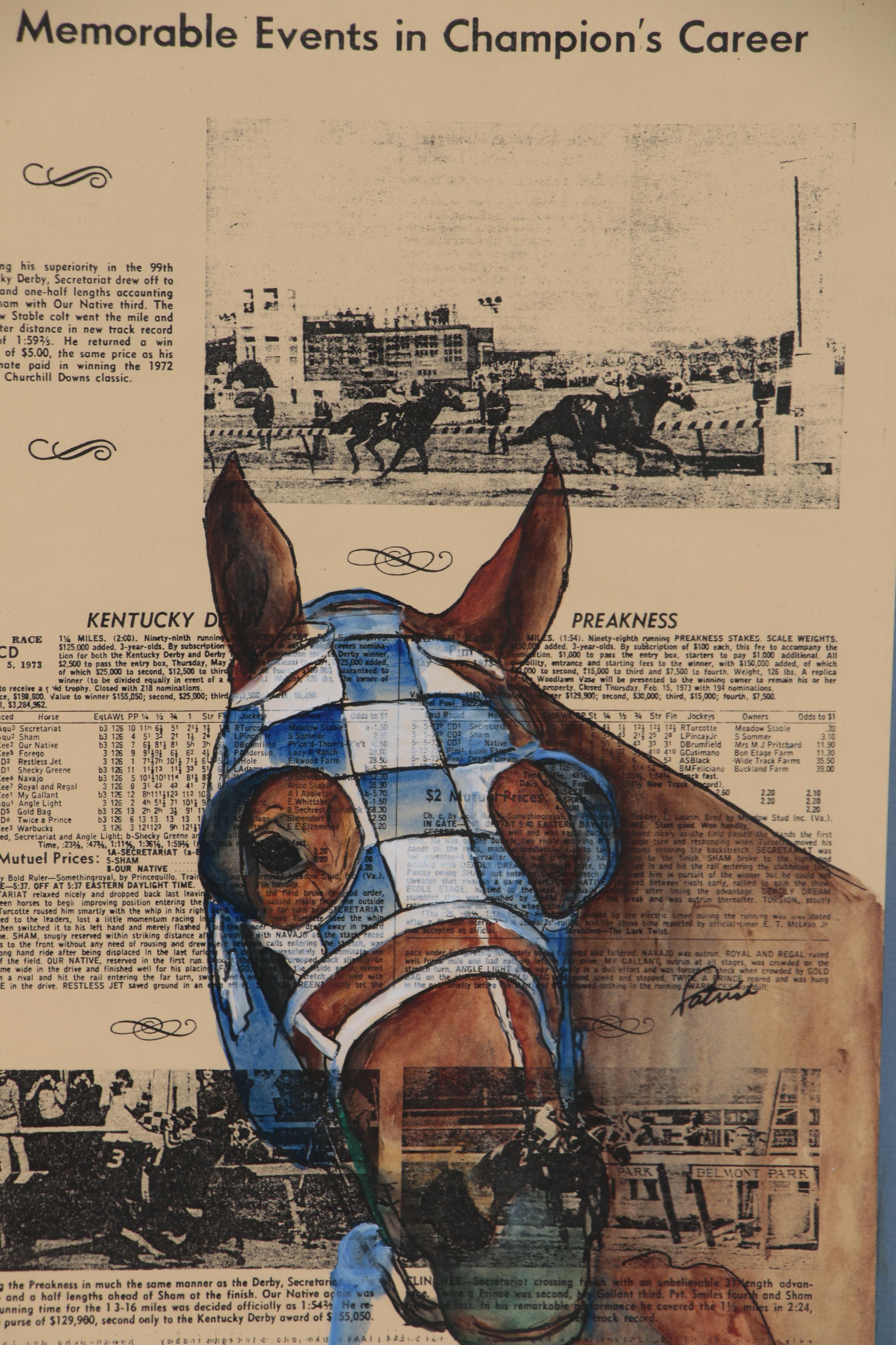 Secretariat Gouache Painting on Racing Form, circa 1973