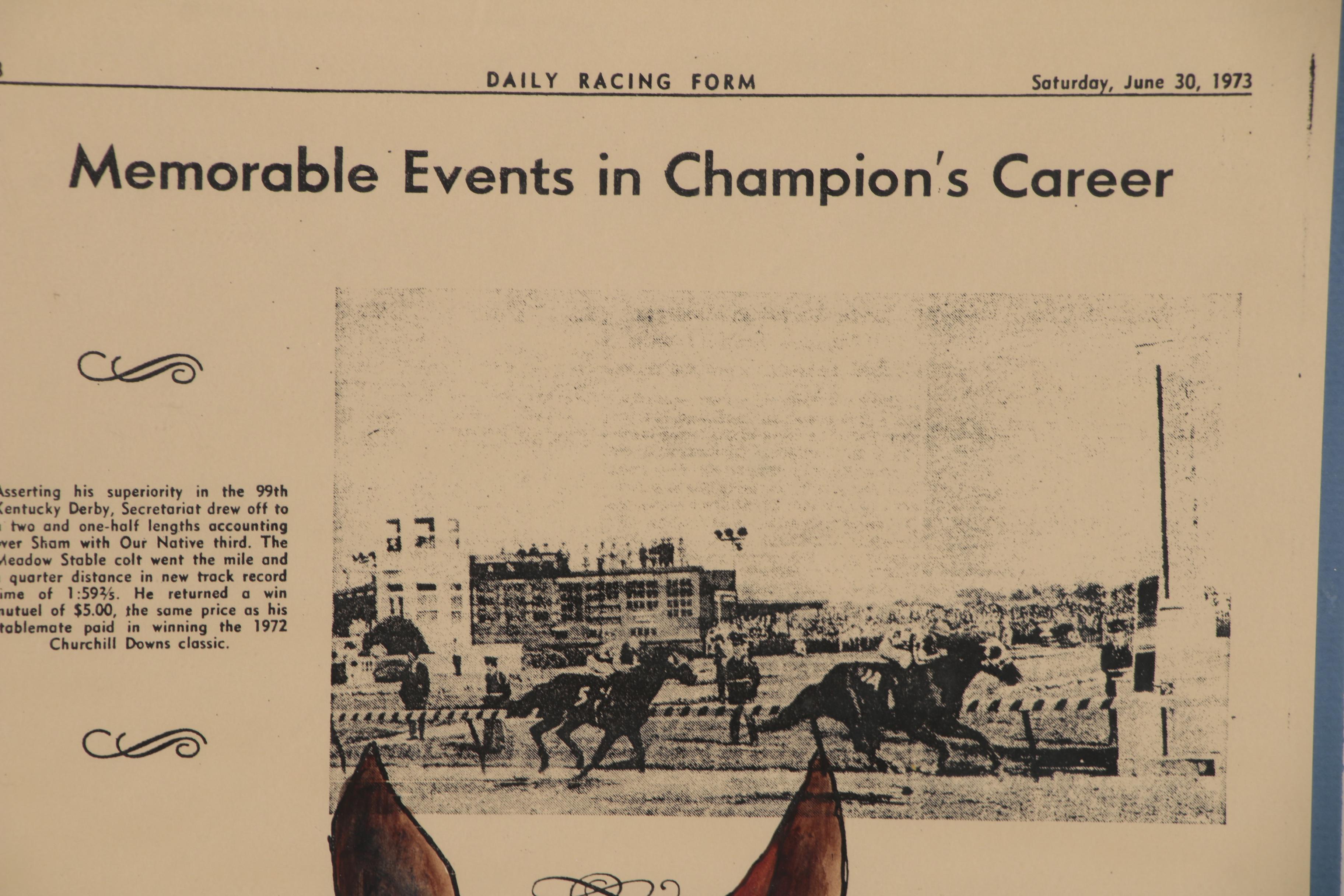 Secretariat Gouache Painting on Racing Form, circa 1973