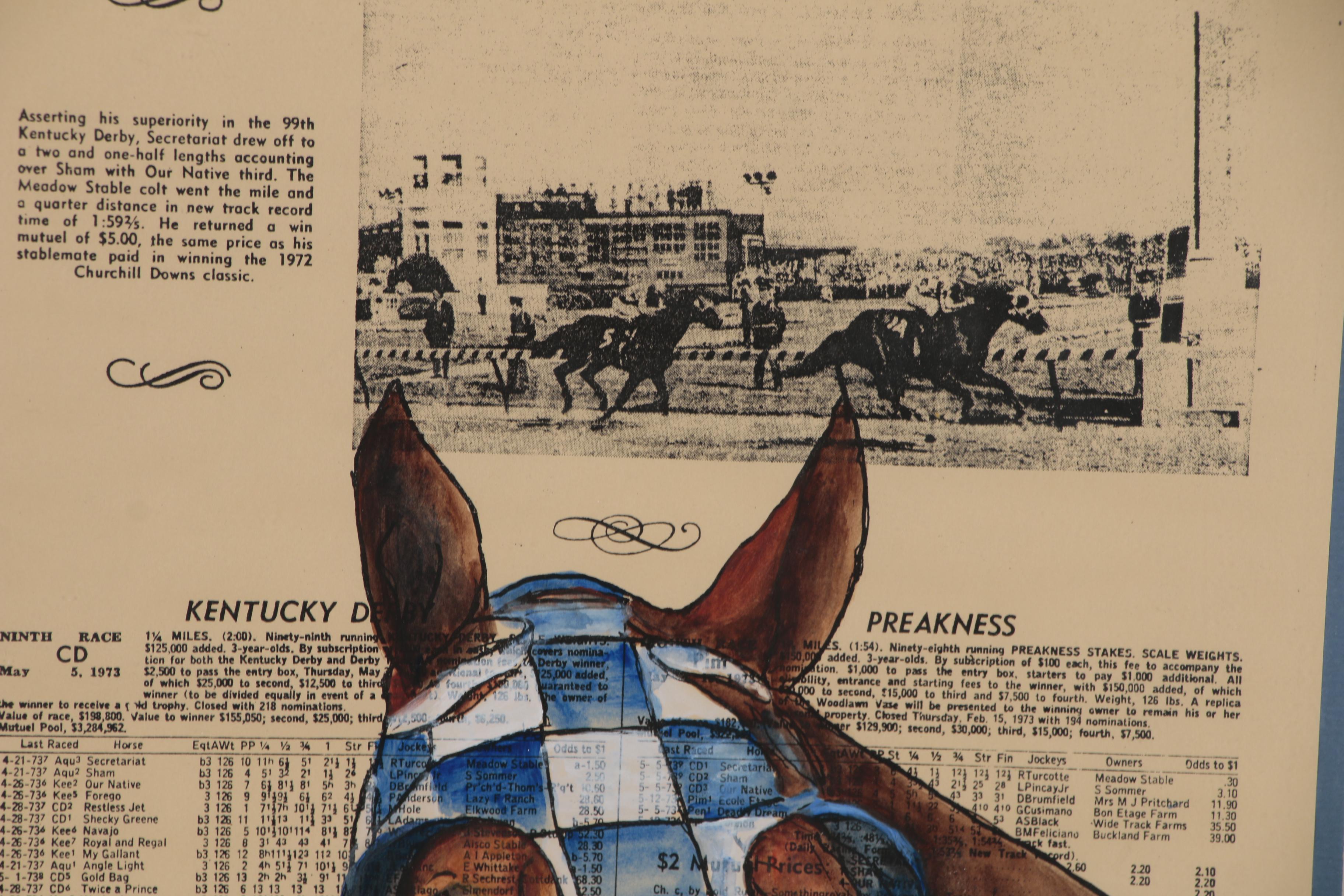 Secretariat Gouache Painting on Racing Form, circa 1973