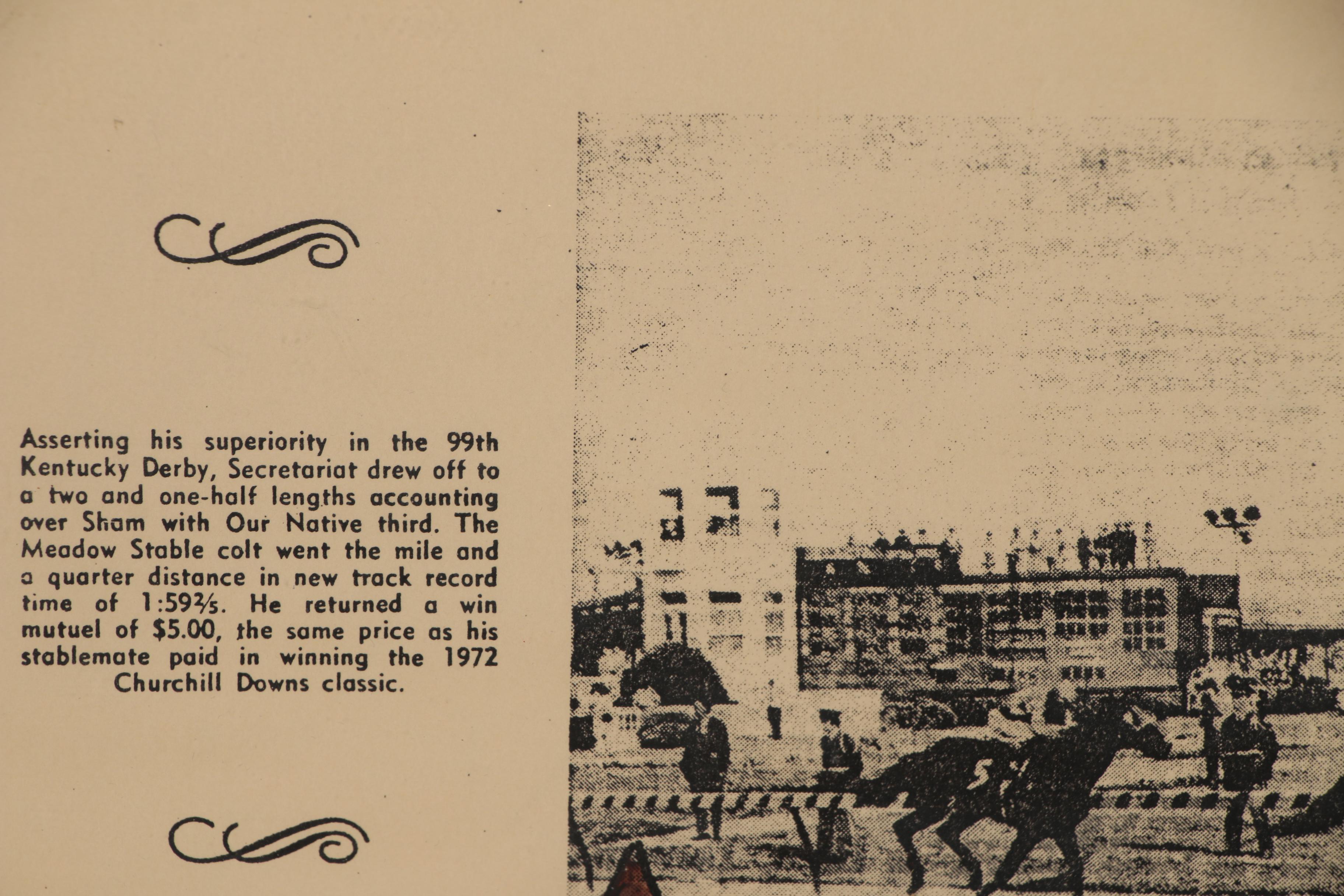 Secretariat Gouache Painting on Racing Form, circa 1973