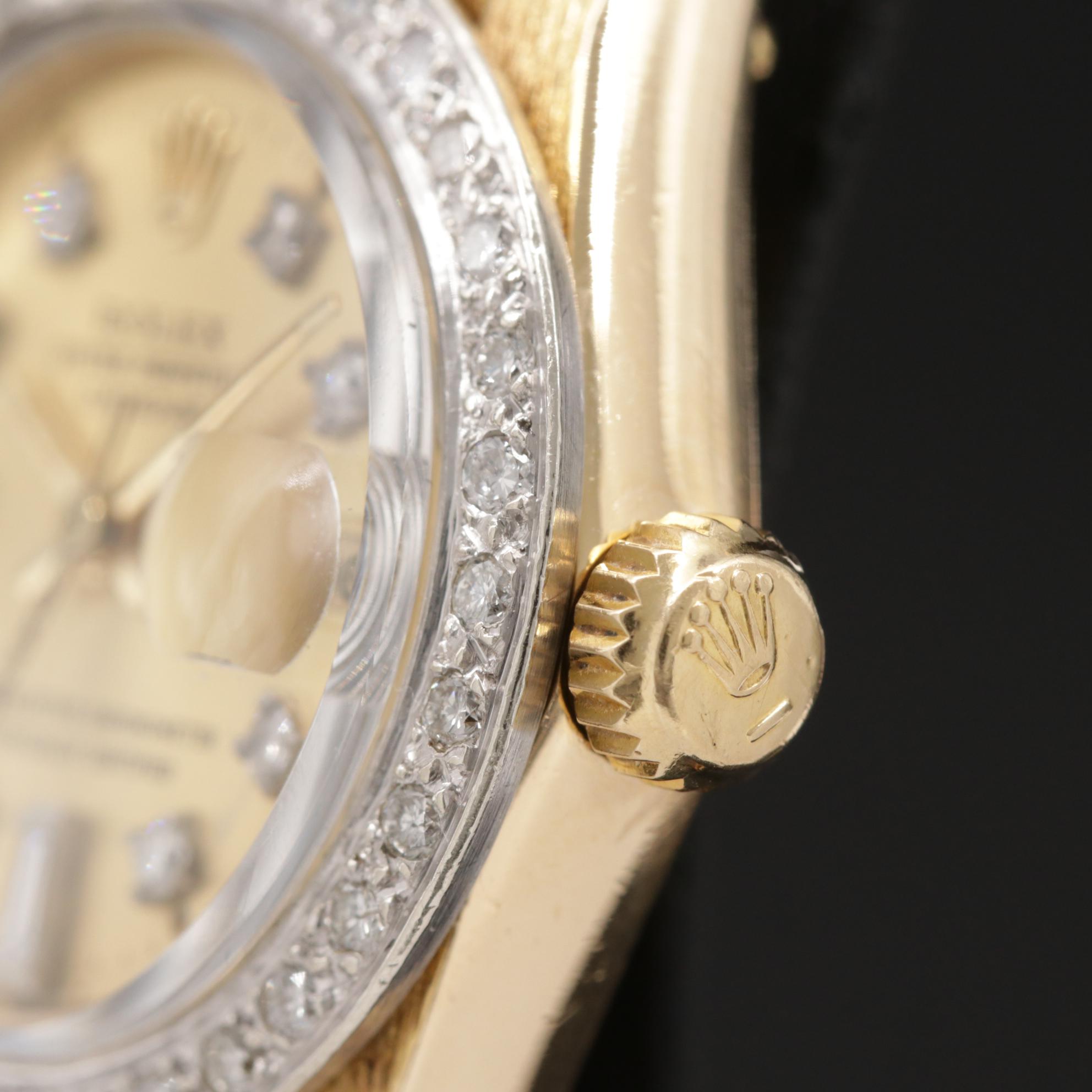 1982 Rolex Datejust 18K Bark Finished Gold and Diamond Automatic Watch