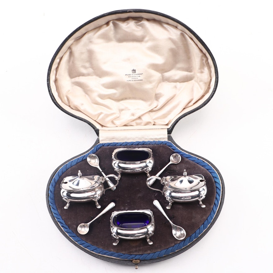 E. S. Barnsley & Co. Sterling and Cobalt Glass Cased Condiment Set, 1914